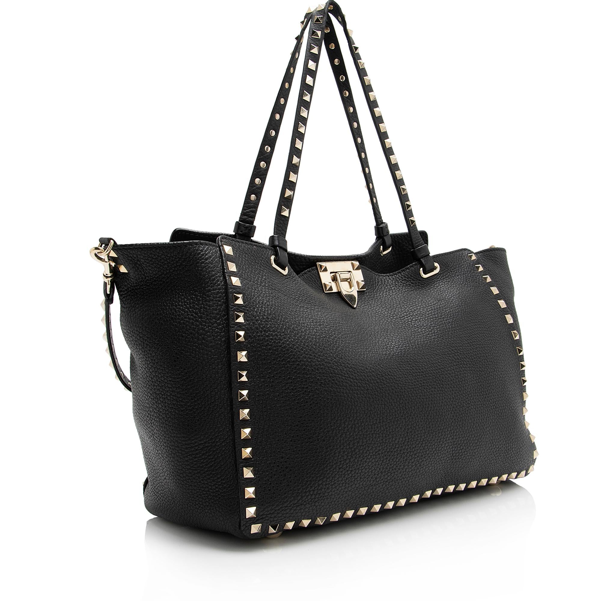 Valentino Grainy Calfskin Rockstud Medium Tote (SHF-23281)