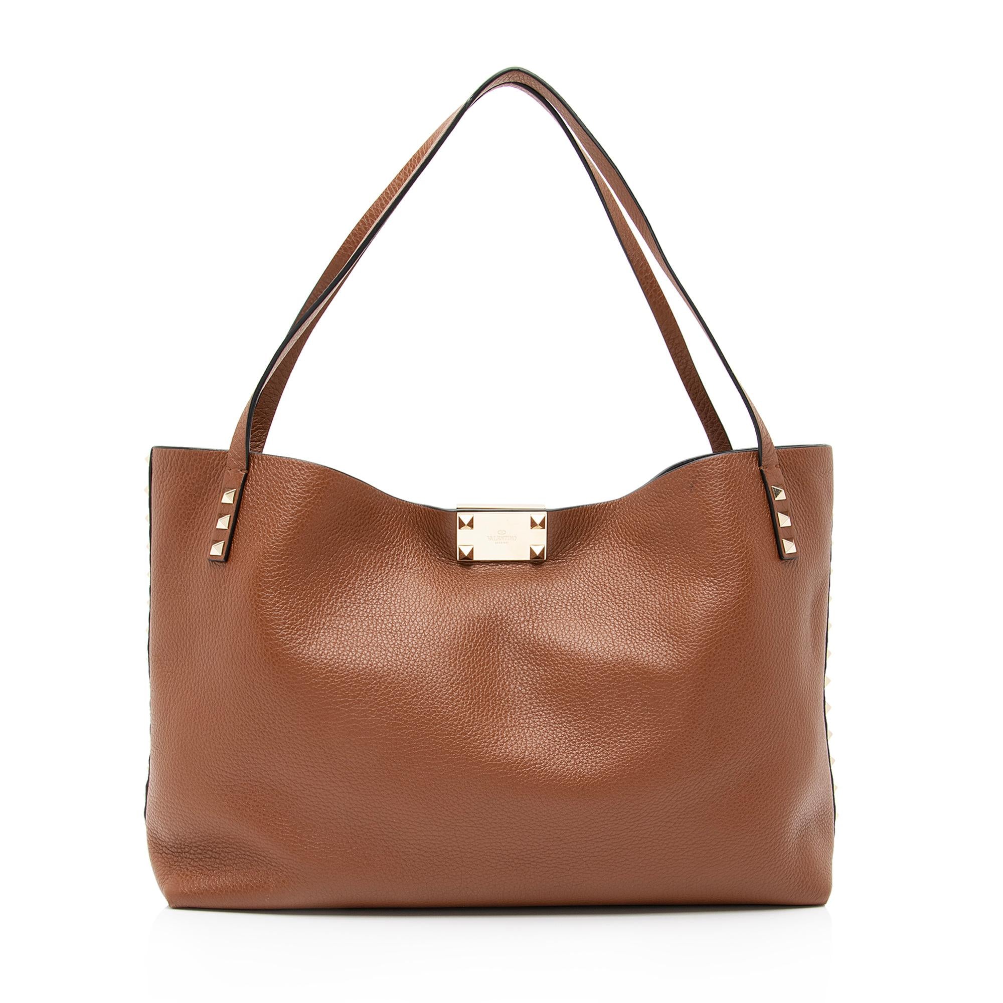 Valentino Grainy Calfskin Rockstud Slouch Medium Tote