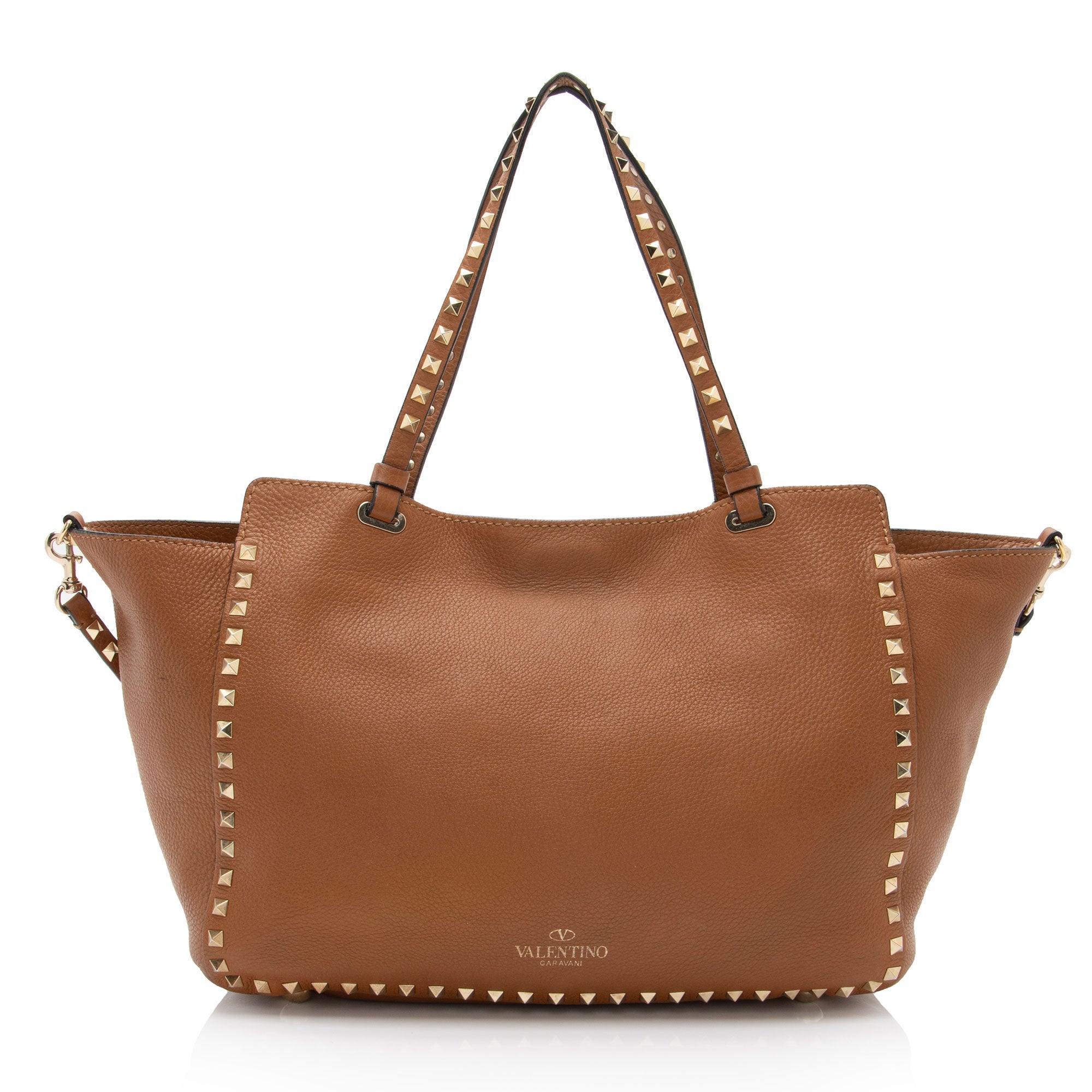 Valentino Grainy Calfskin Rockstud Medium Tote (SHF-7UH6kc)