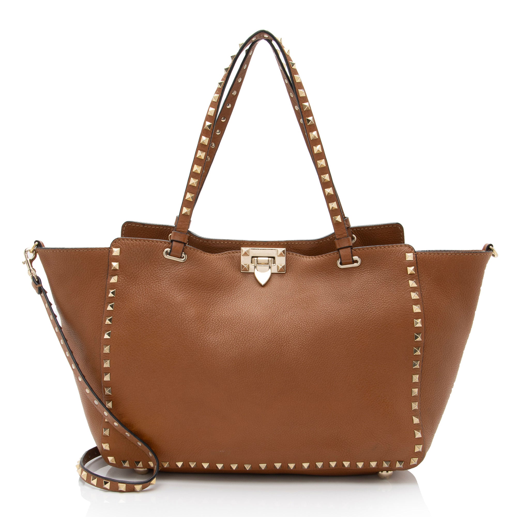 Valentino Grainy Calfskin Rockstud Medium Tote (SHF-7UH6kc)