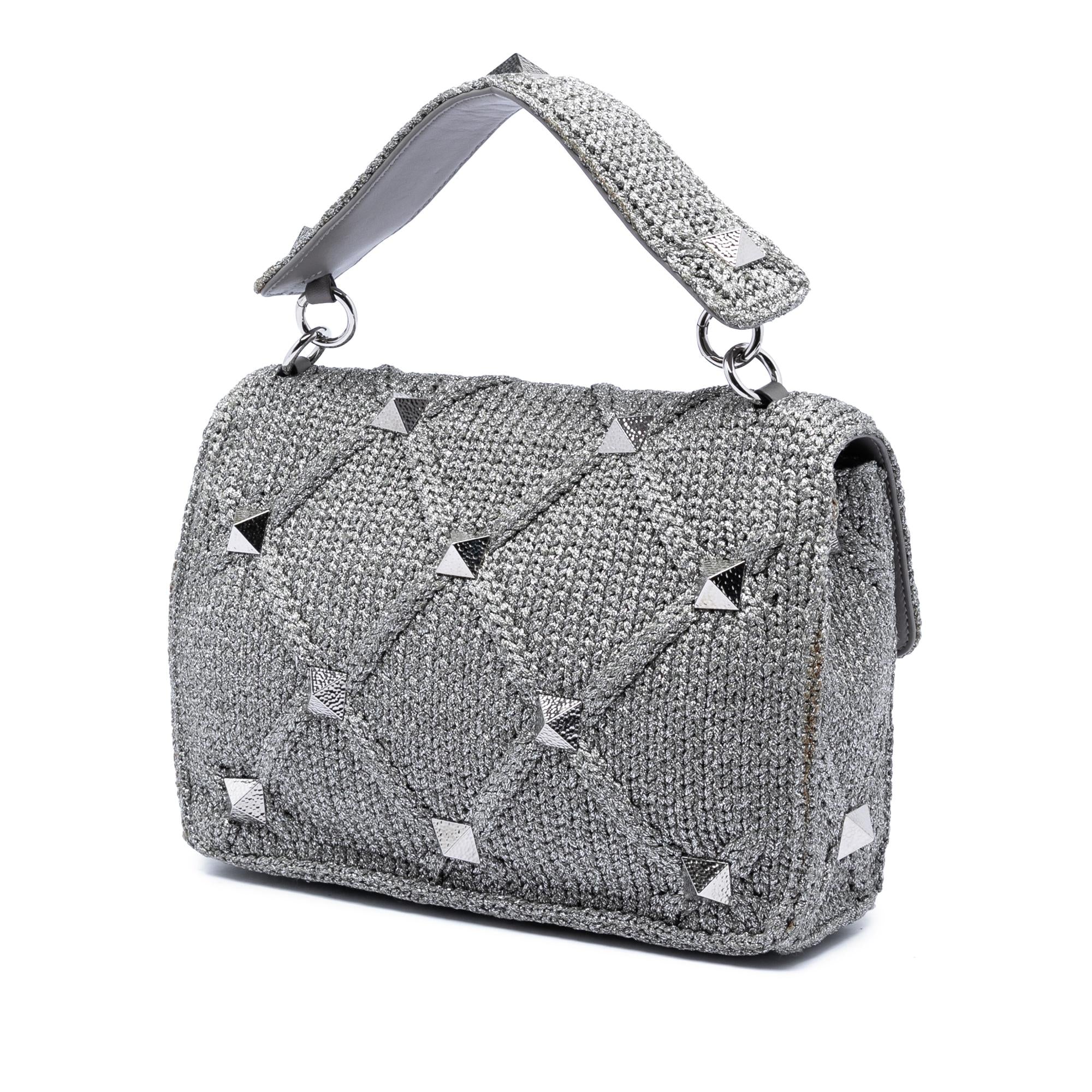 Valentino Large Metallic Knit Roman Stud Satchel