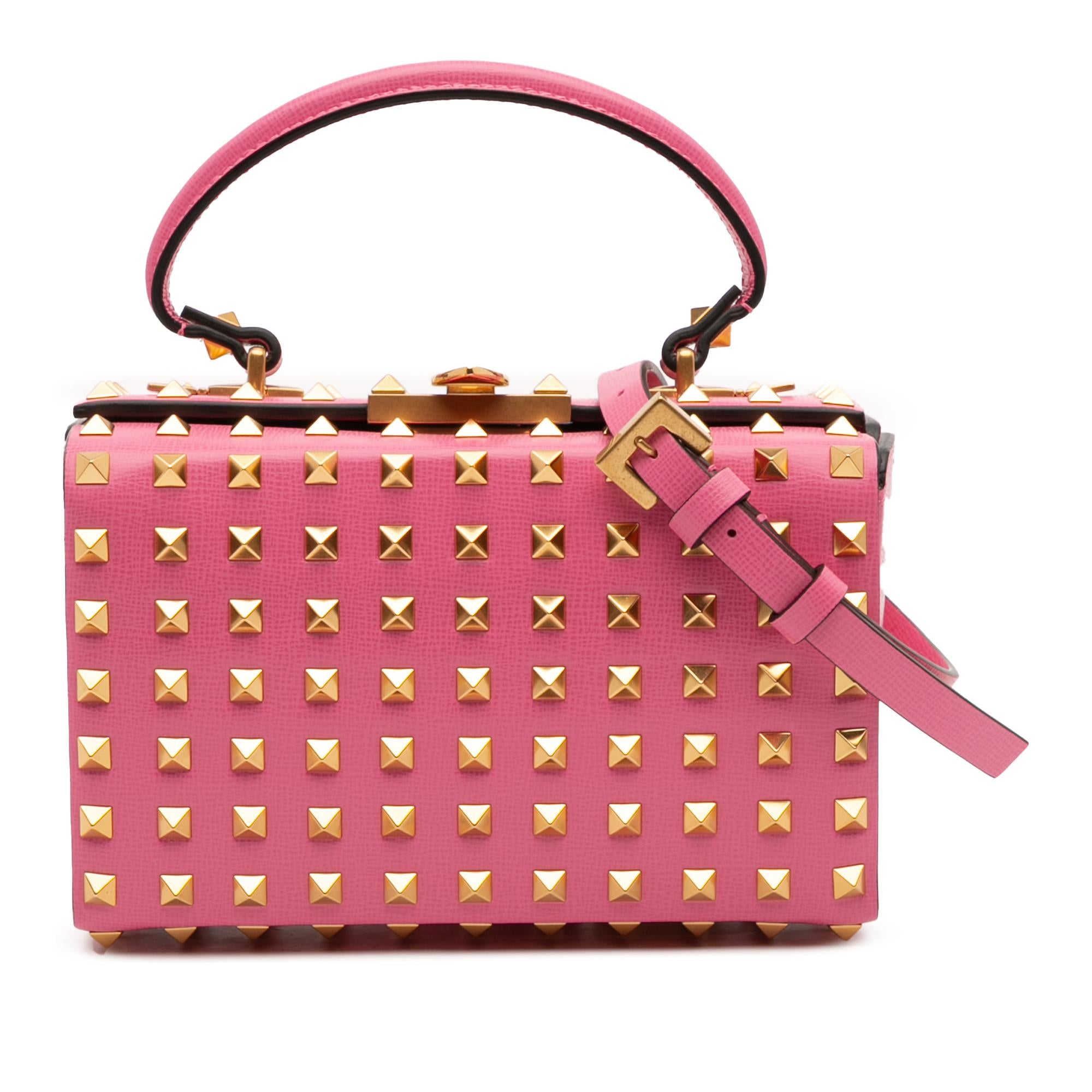 Valentino Leather Rockstud Alcove Box Top Handle Bag