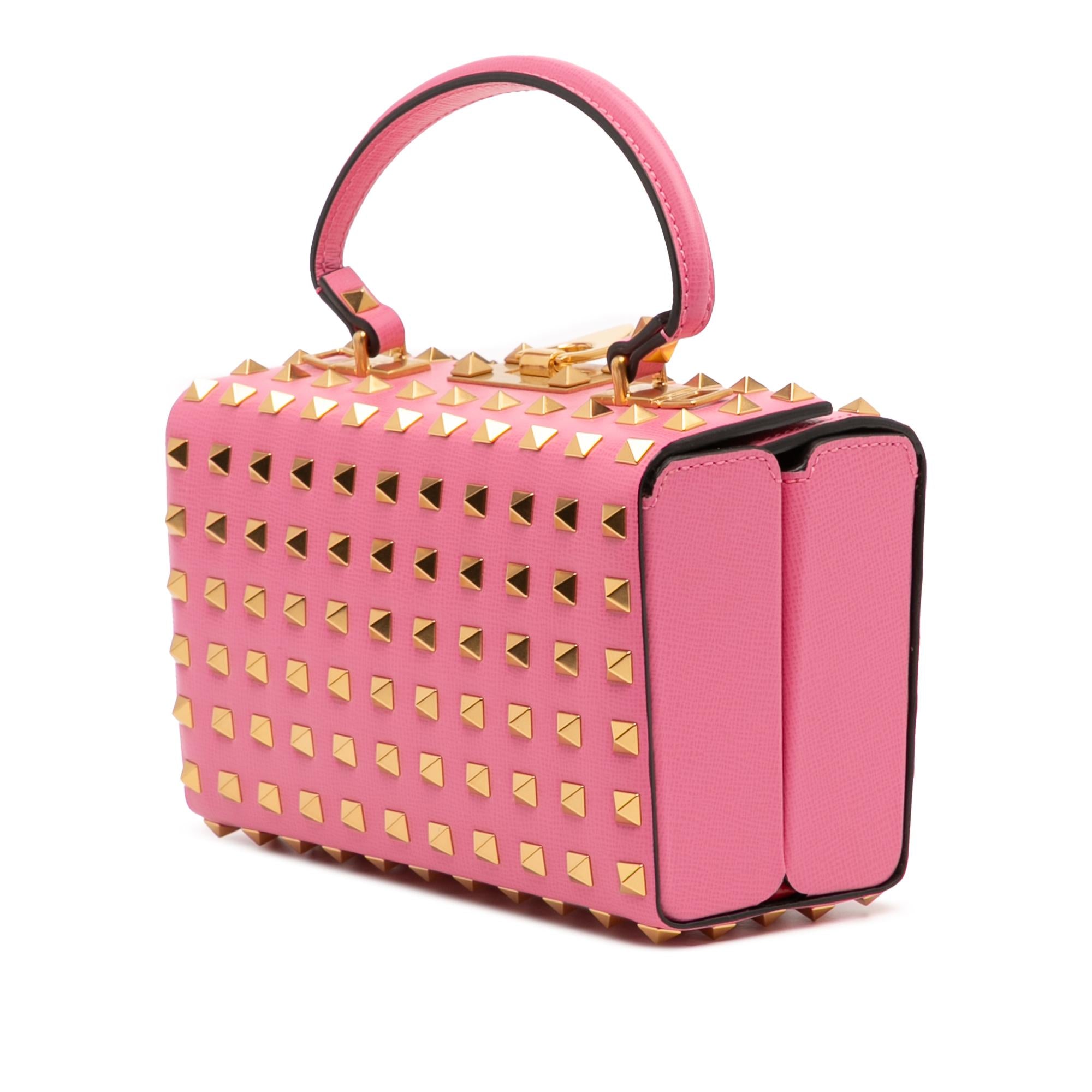 Valentino Leather Rockstud Alcove Box Top Handle Bag