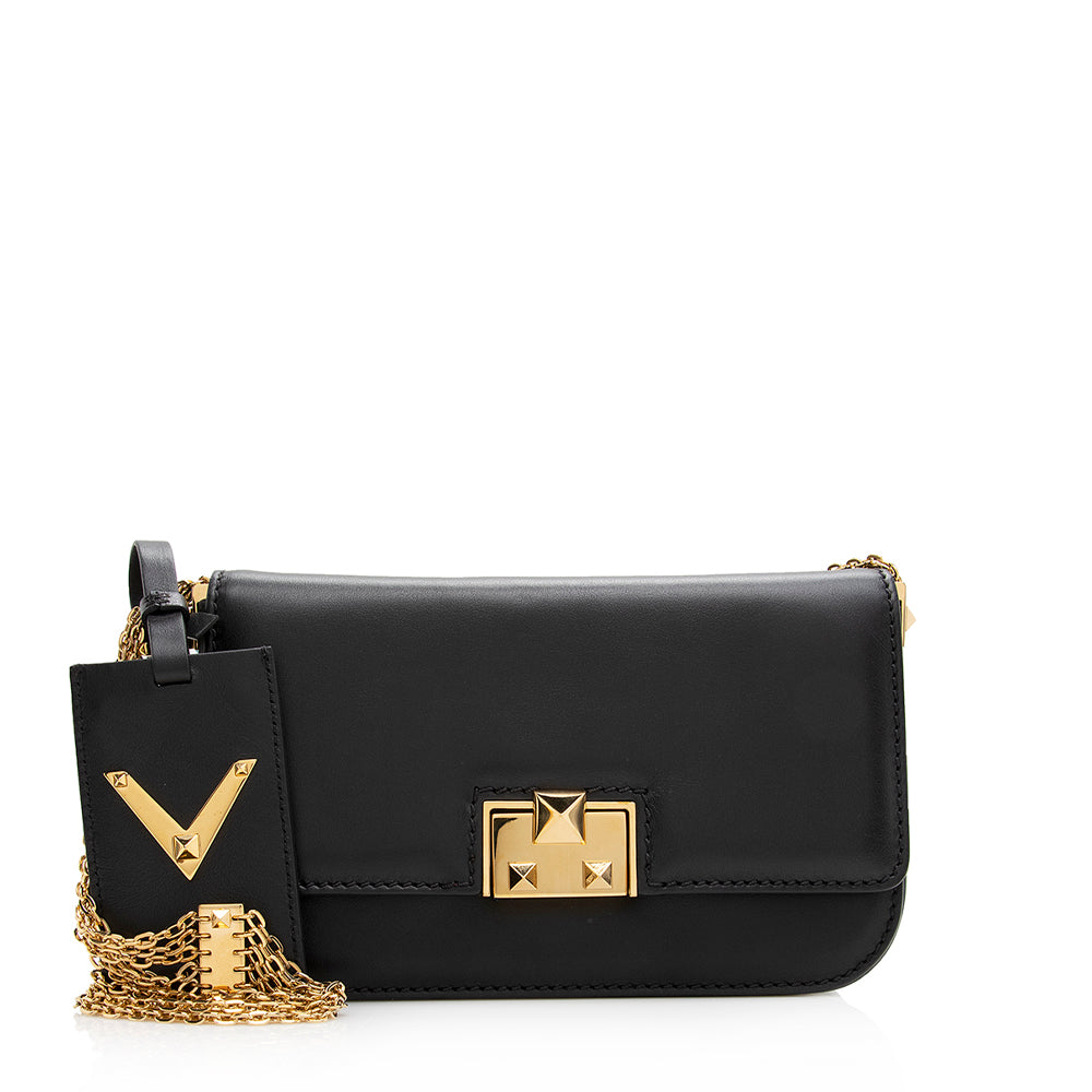 Valentino Leather Rockstud Glam Lock Shoulder Bag (SHF-20905)