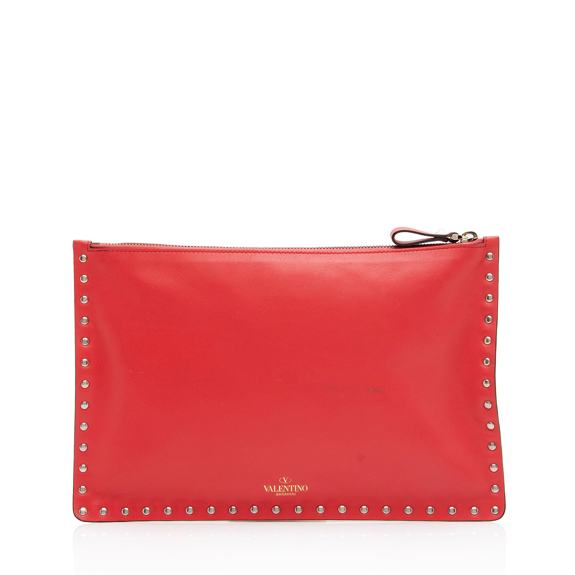 Valentino Leather Rockstud Large Flat Clutch (SHF-a0ZZBM)