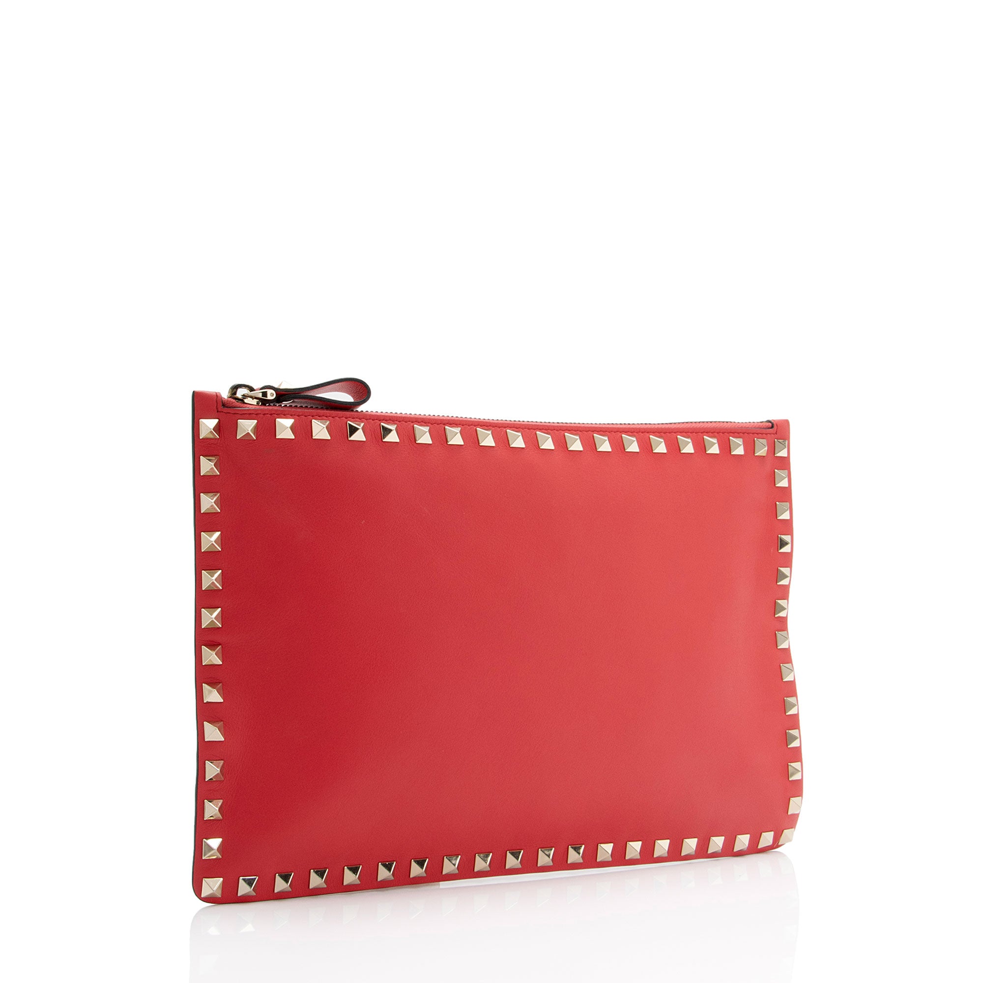 Valentino Leather Rockstud Large Flat Clutch (SHF-a0ZZBM)