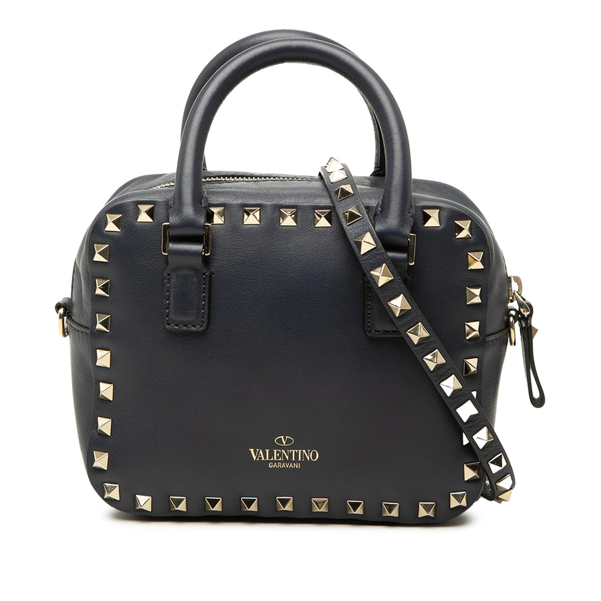 Valentino Leather Rockstud Top Handle Bag