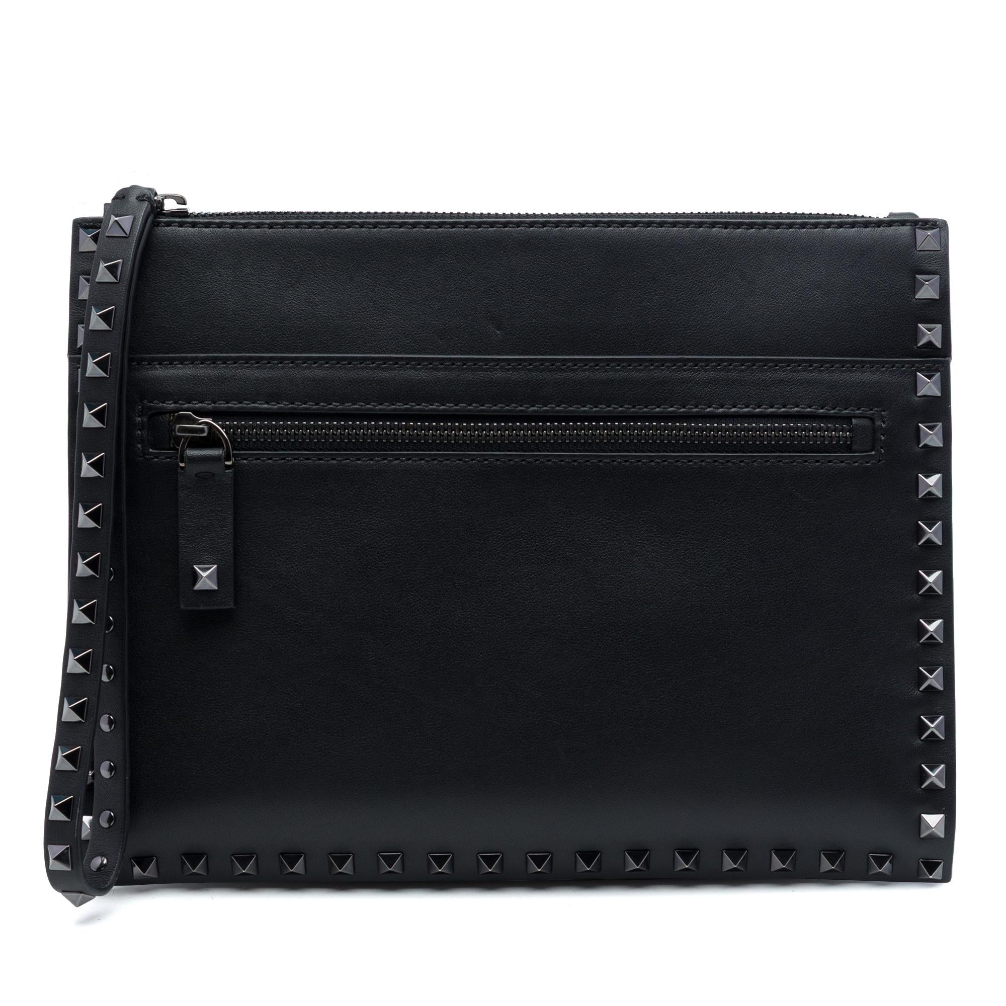 Valentino Leather Rockstud Untitled Wristlet Clutch