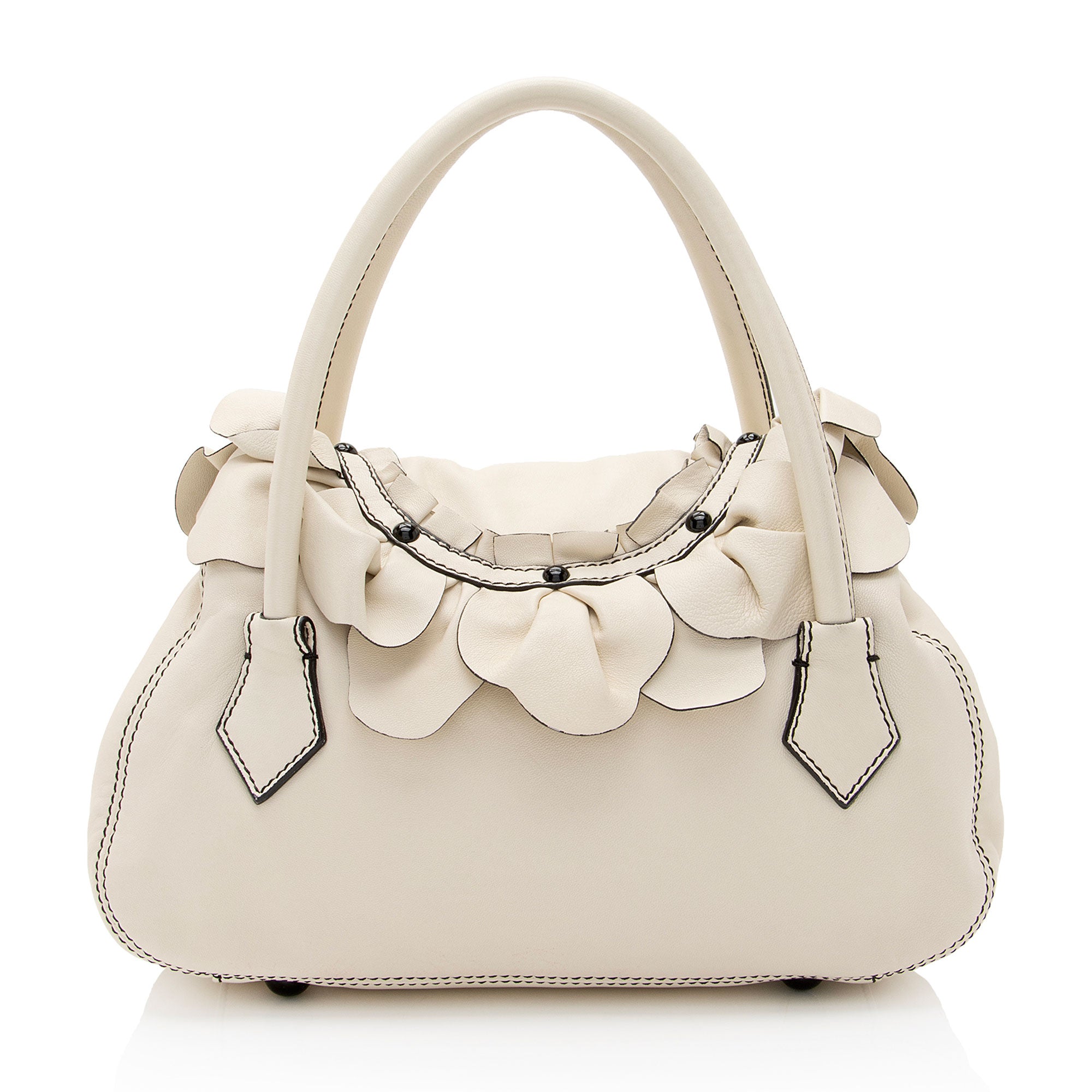 Valentino Leather Ruffle Satchel (SHF-FhNS97)