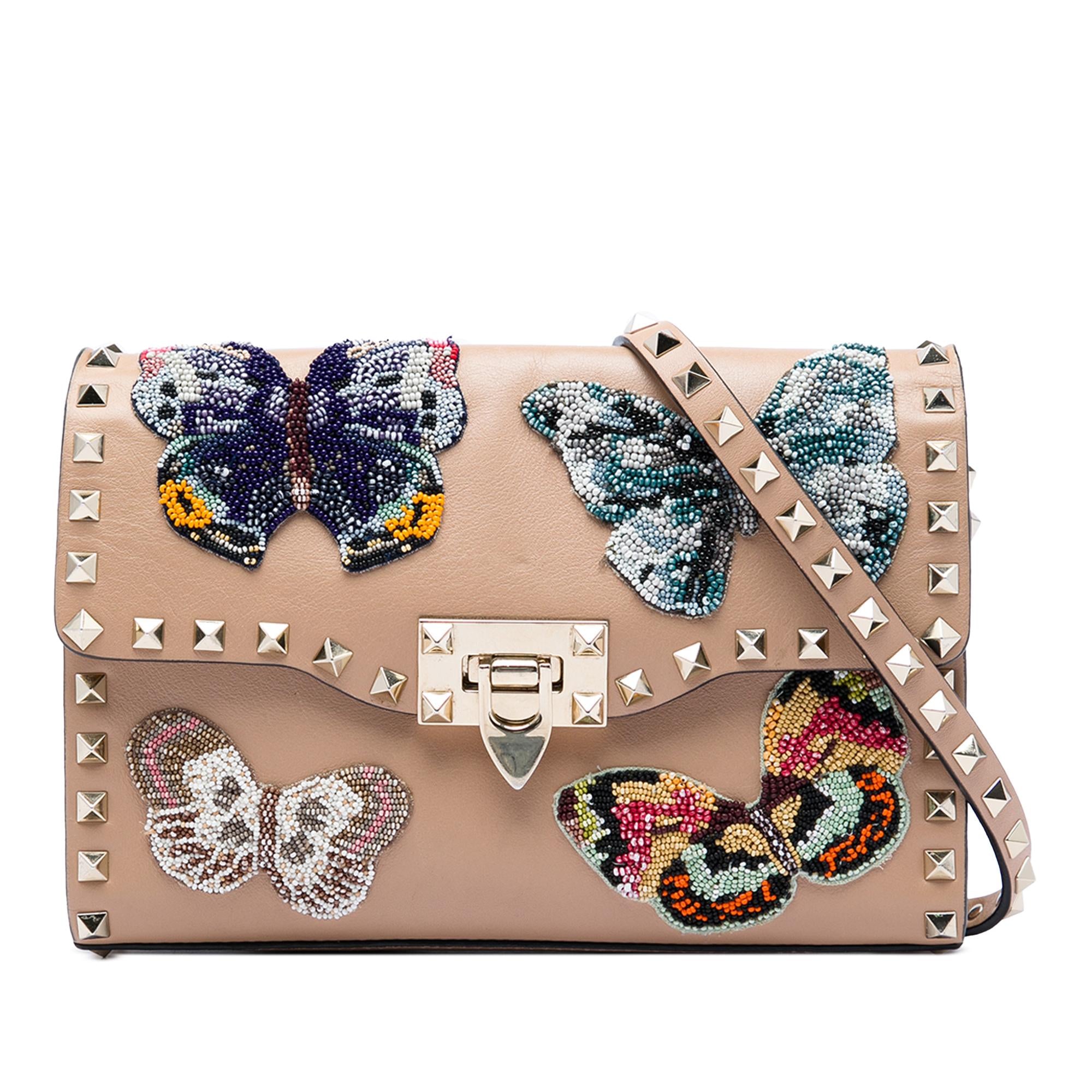 Valentino Medium Beaded Butterfly Embellished Leather Rockstud Flap Crossbody