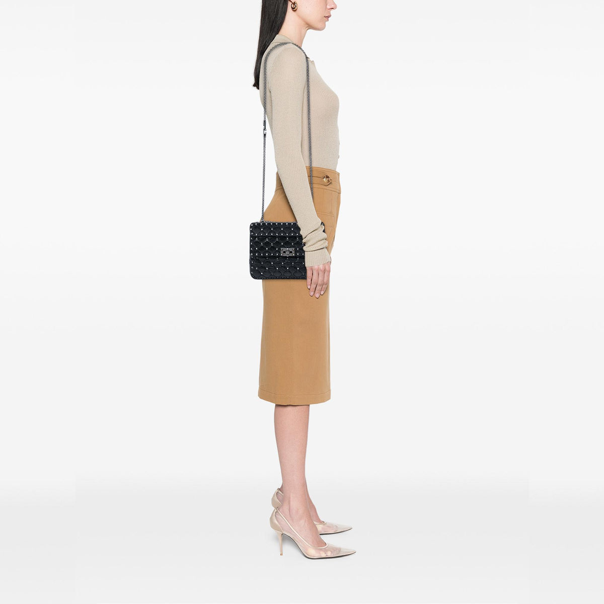Valentino Medium Crinkled Nappa Rockstud Spike Satchel