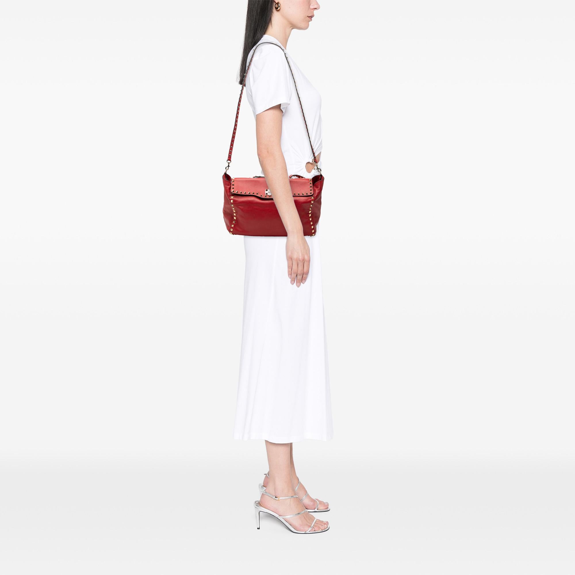 Valentino Medium Leather Rockstud Trapeze Flap Satchel