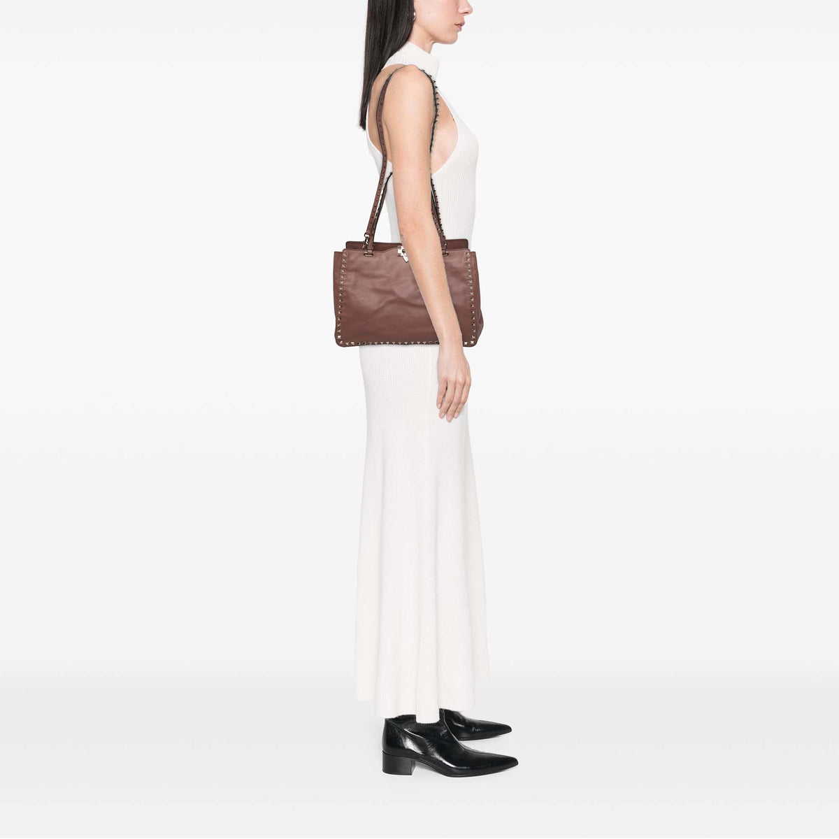 Valentino Medium Leather Rockstud Trapeze Satchel