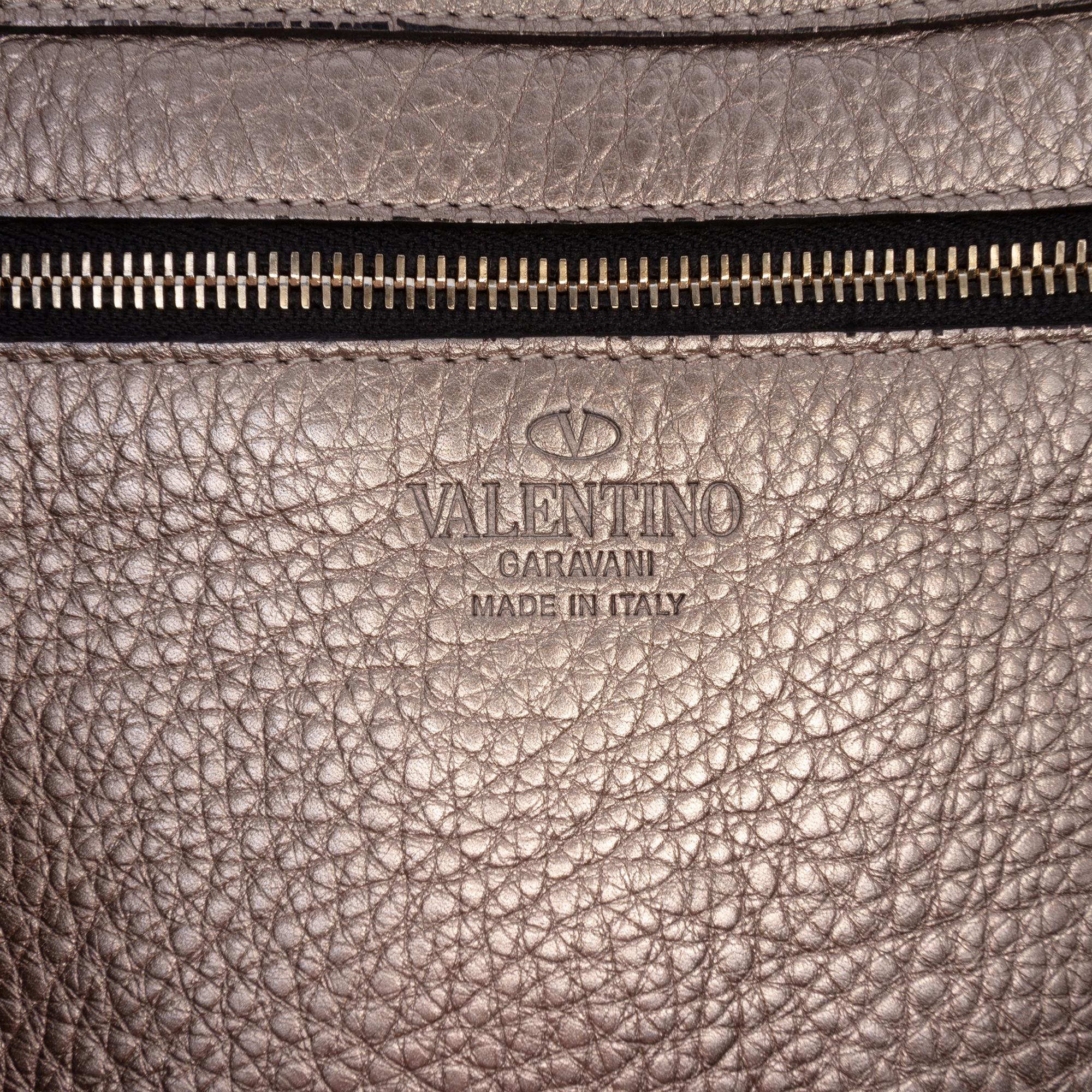 Valentino Medium Metallic Leather Rockstud Trapeze Satchel