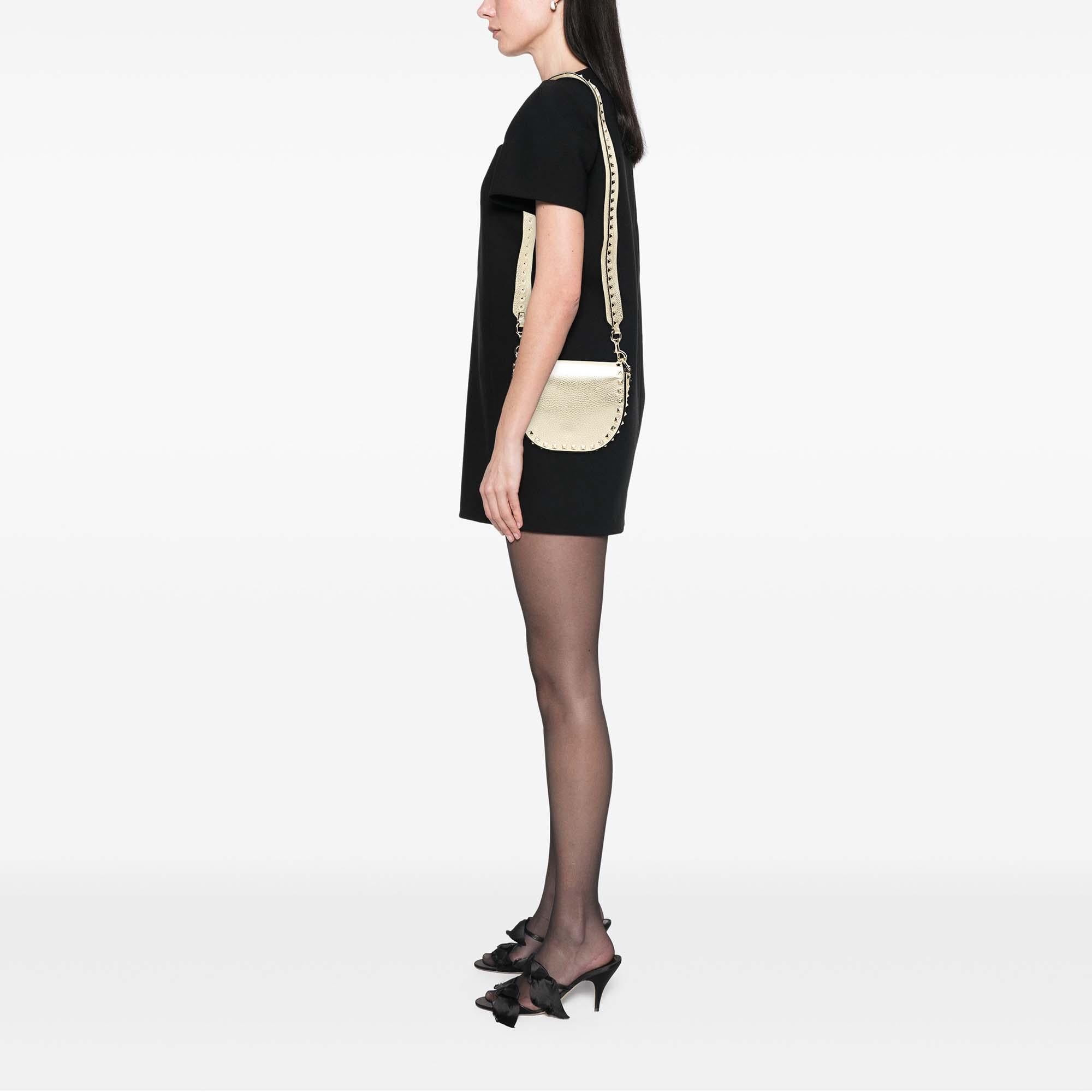 Valentino Metallic Grained Calfskin Rockstud Saddle Crossbody
