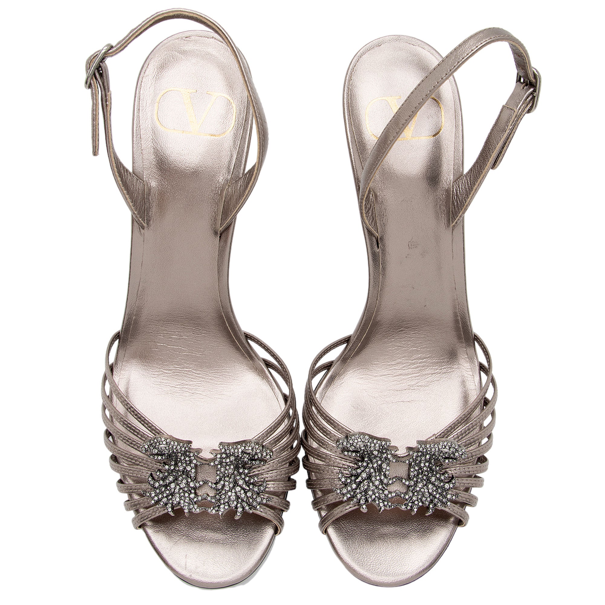 Valentino Metallic Leather Crystal Ankle Strap Pumps - Size 7.5 / 37.5 (SHF-hbPyxf)