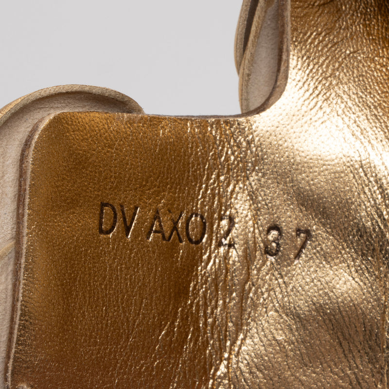 Valentino Metallic Leather Rose Edition Slide Sandals - Size 7 / 37 (SHF-dbnJul)