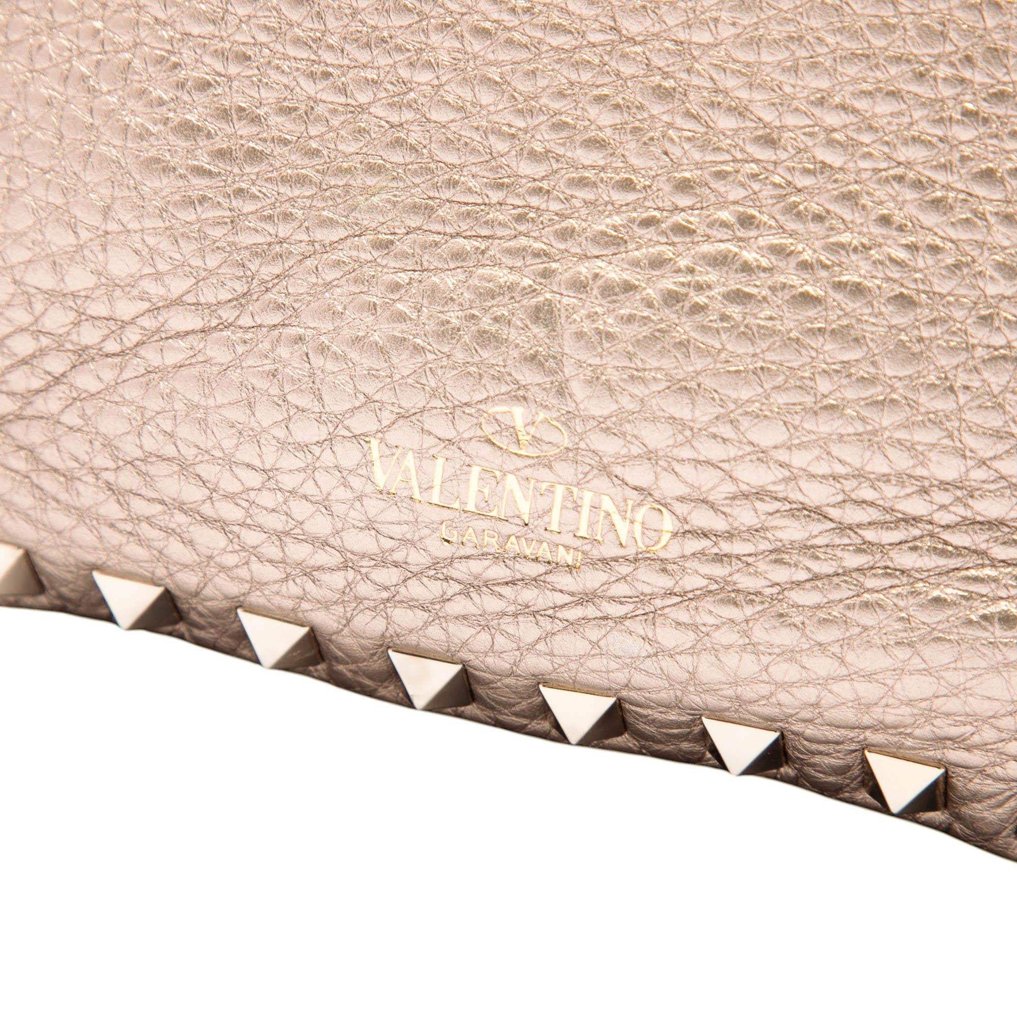 Valentino Mini Metallic Pebbled Calfskin Rockstud Trapeze Satchel