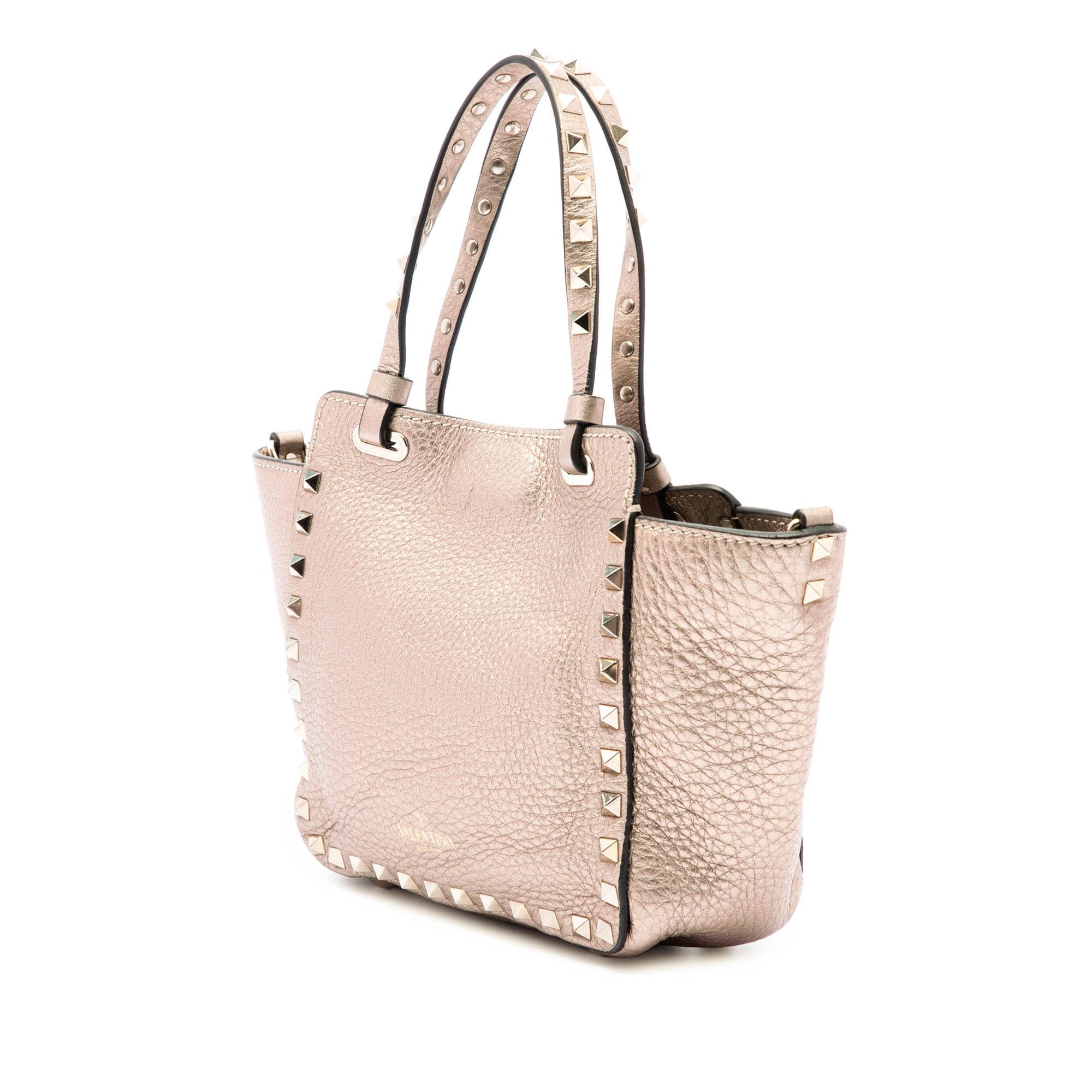 Valentino Mini Metallic Pebbled Calfskin Rockstud Trapeze Satchel