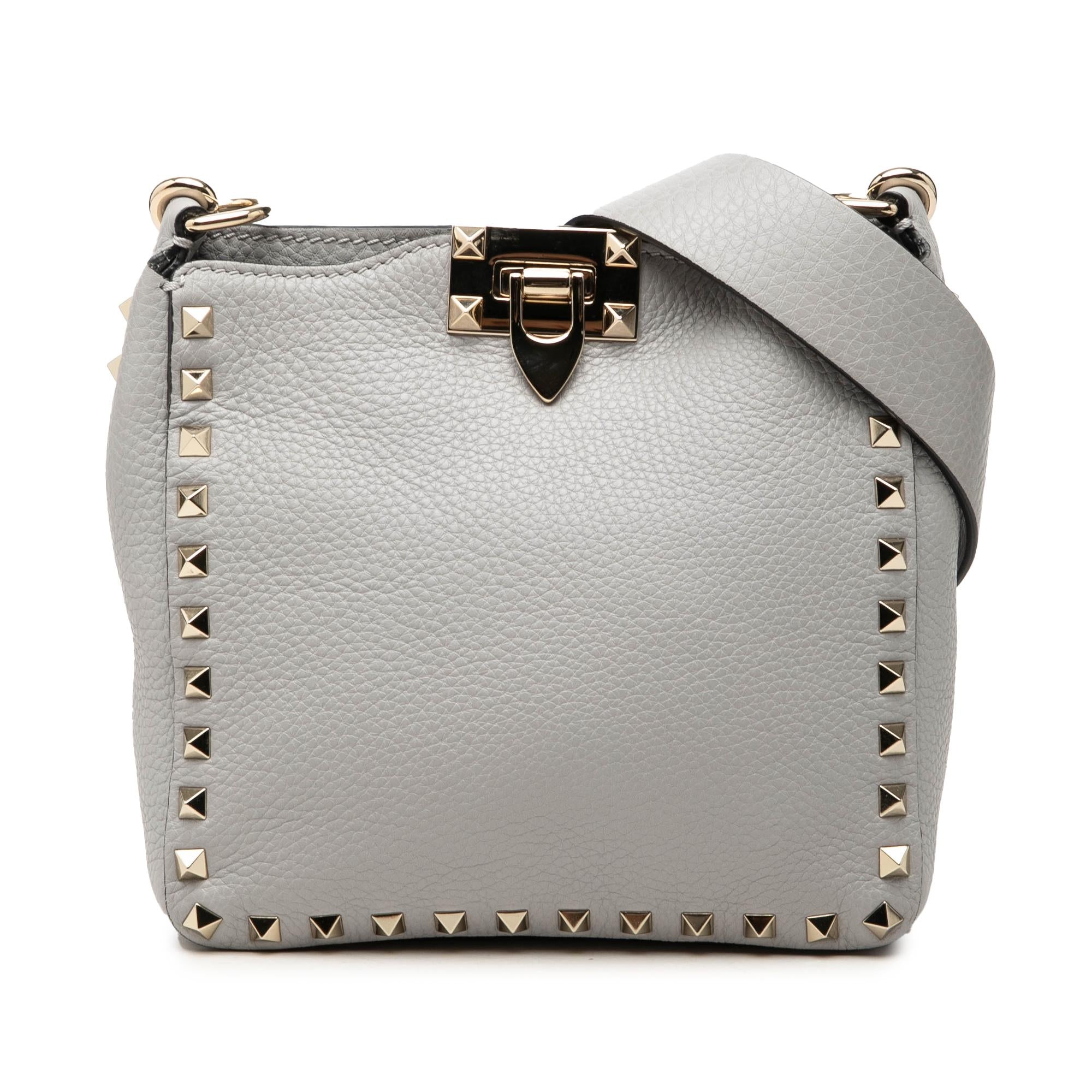 Valentino Mini Pebbled Calfskin Rockstud Flip Lock Messenger Bag