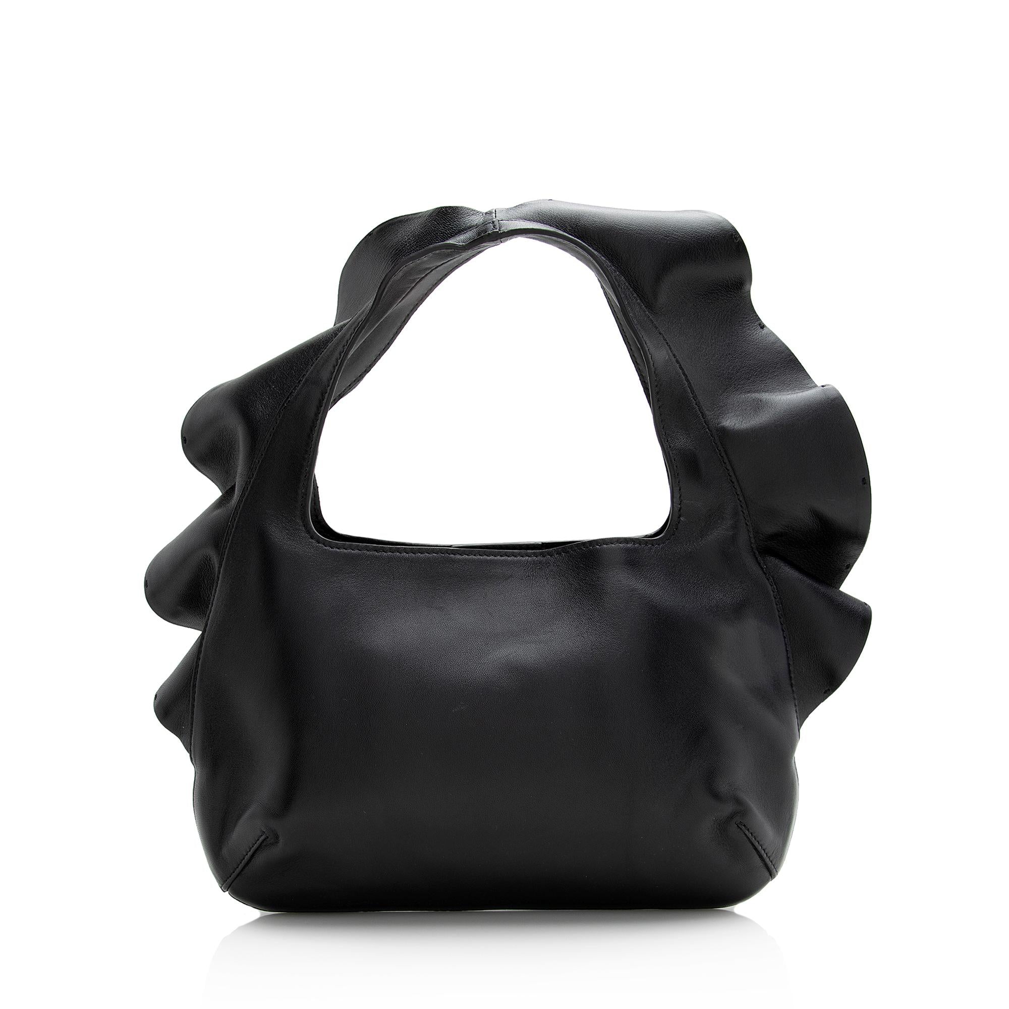 Valentino Nappa Leather Atelier 04 Rouches Edition Ruffle Small Hobo (SHF-22179)