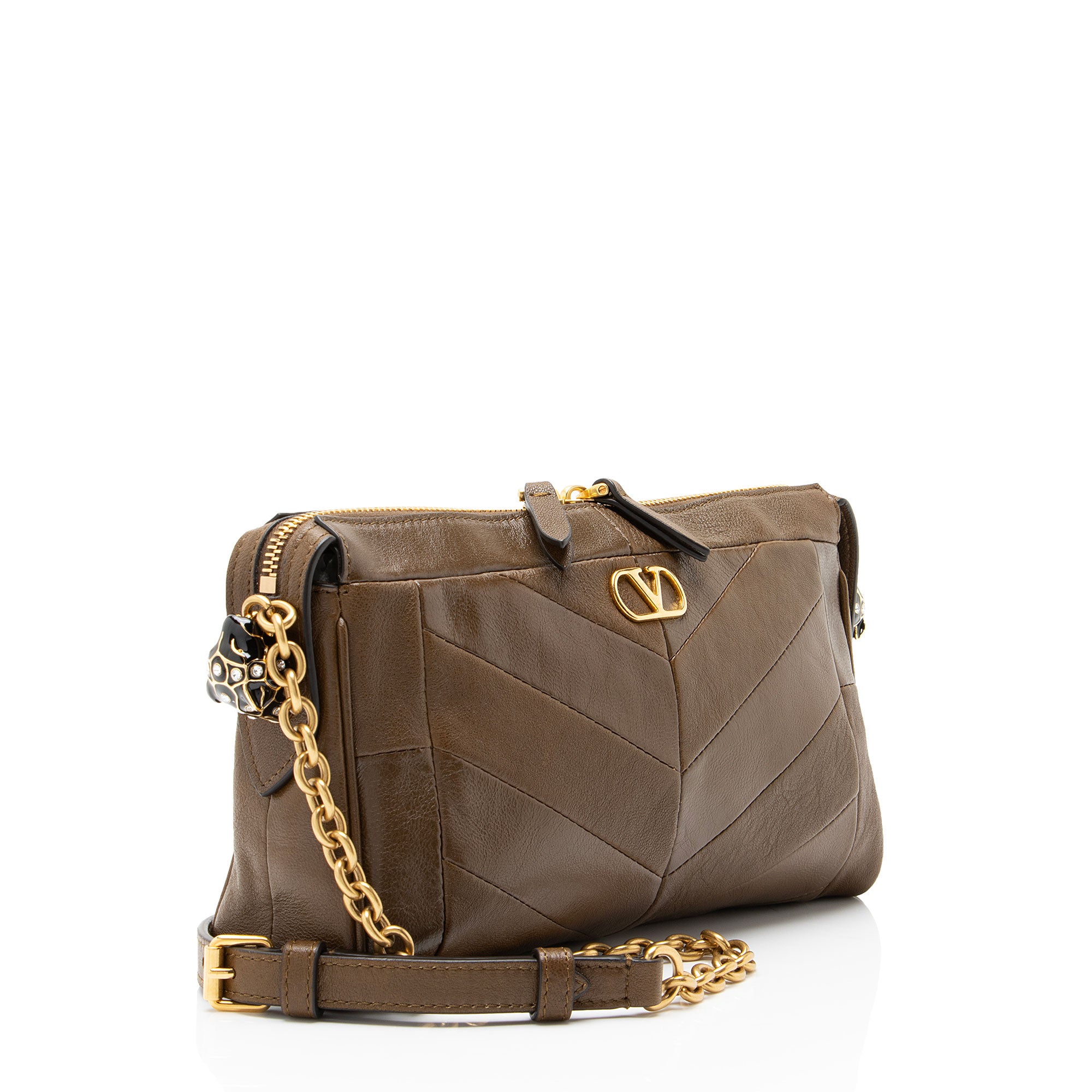 Valentino Nappa Leather Chevron Panthea Small Shoulder Bag