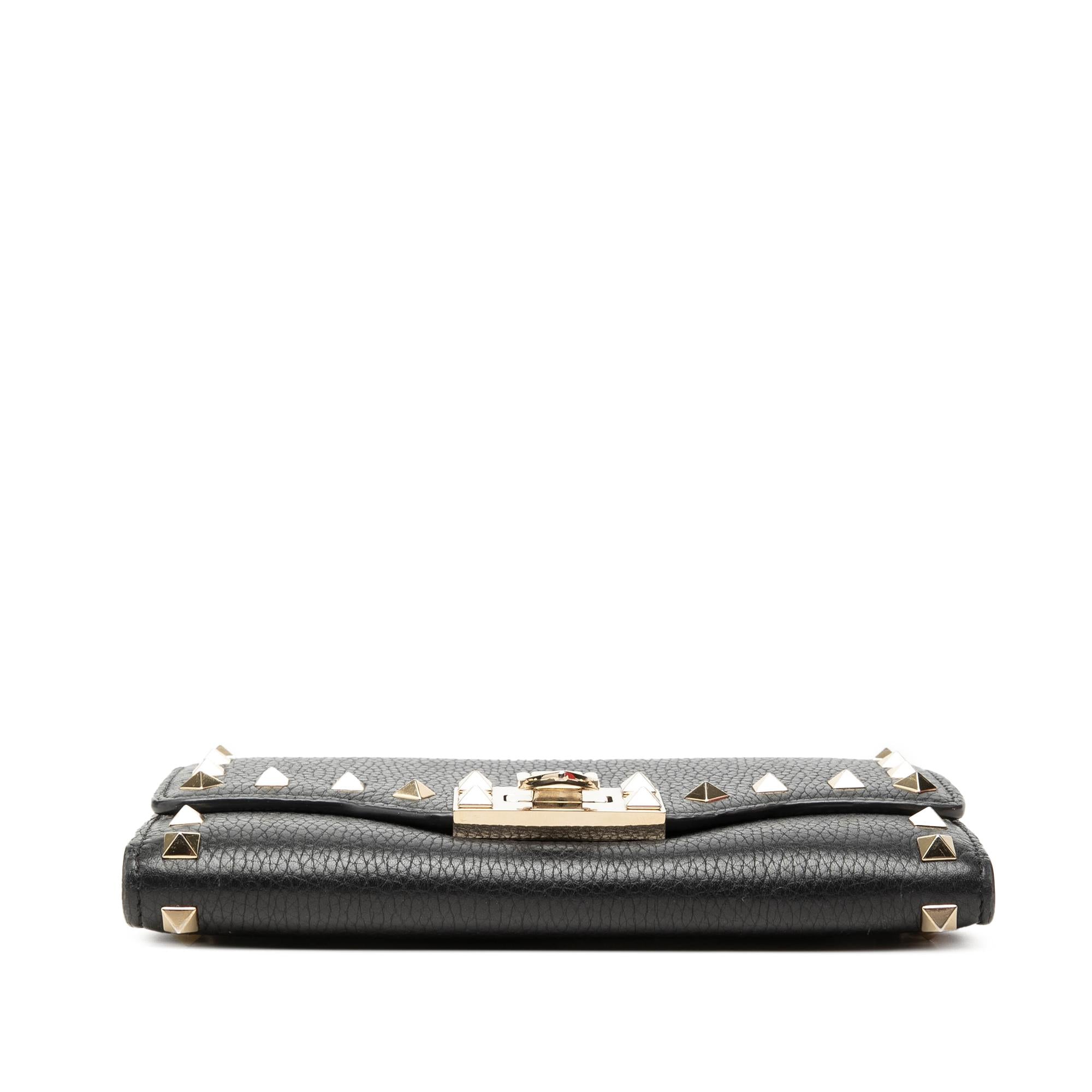 Valentino Pebbled Calfskin Rockstud Flip Lock Wallet On Chain