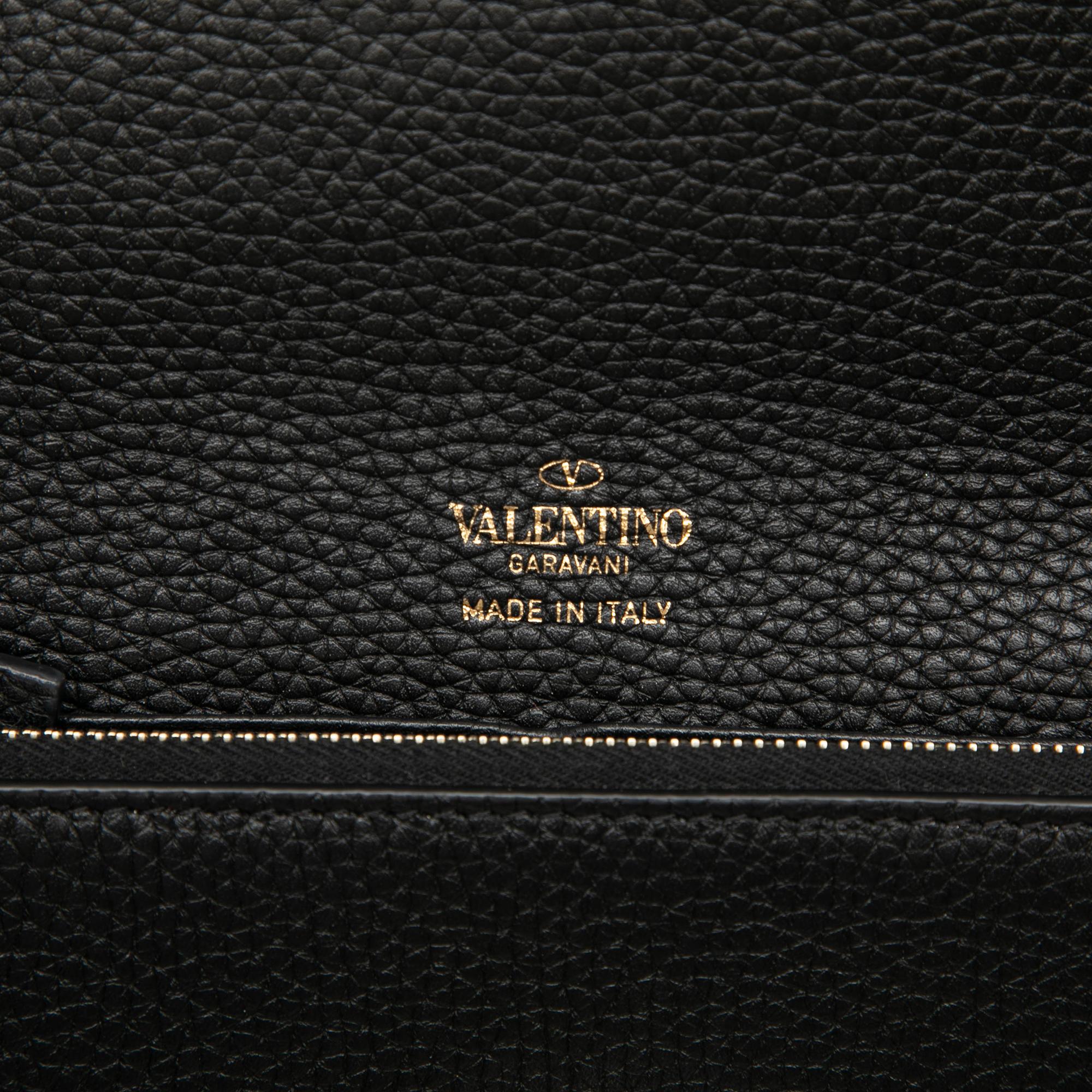 Valentino Pebbled Calfskin Rockstud Flip Lock Wallet On Chain