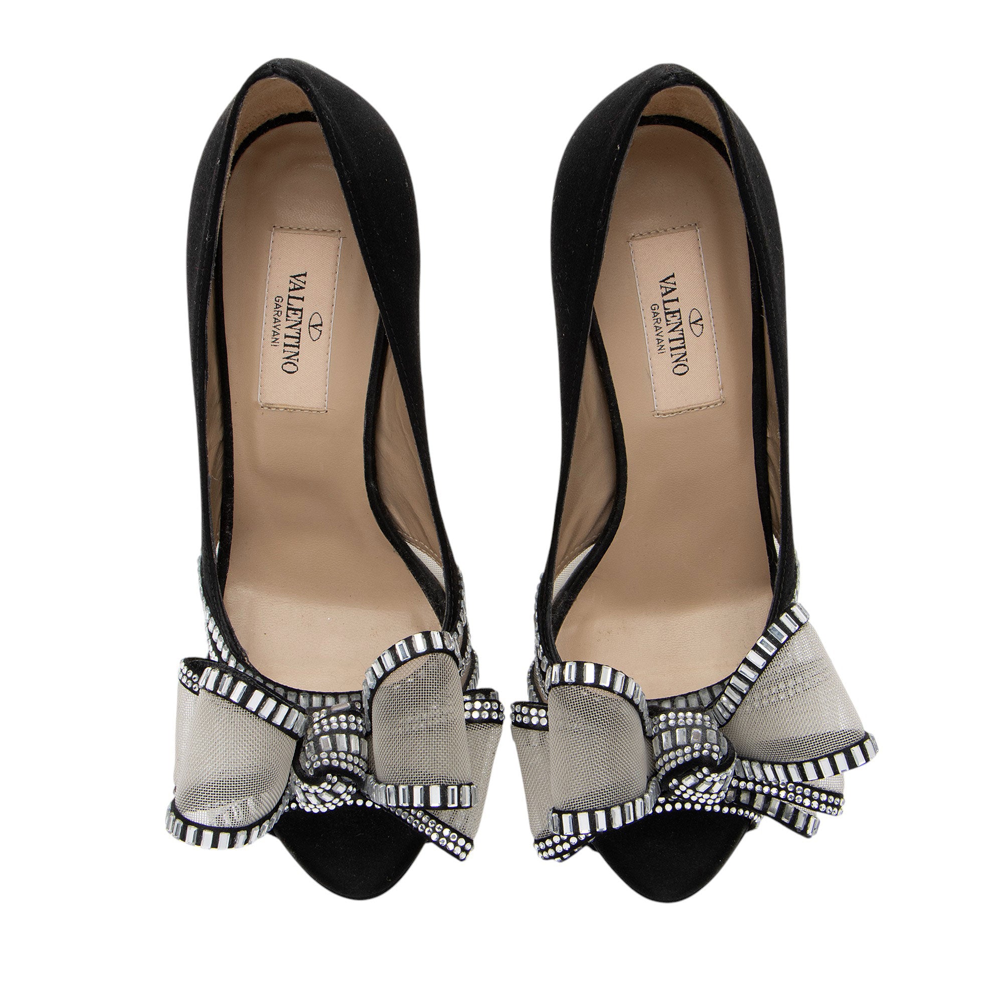 Valentino Satin Crystal Versailles Bow Peep Toe Pumps - Size 6 / 36