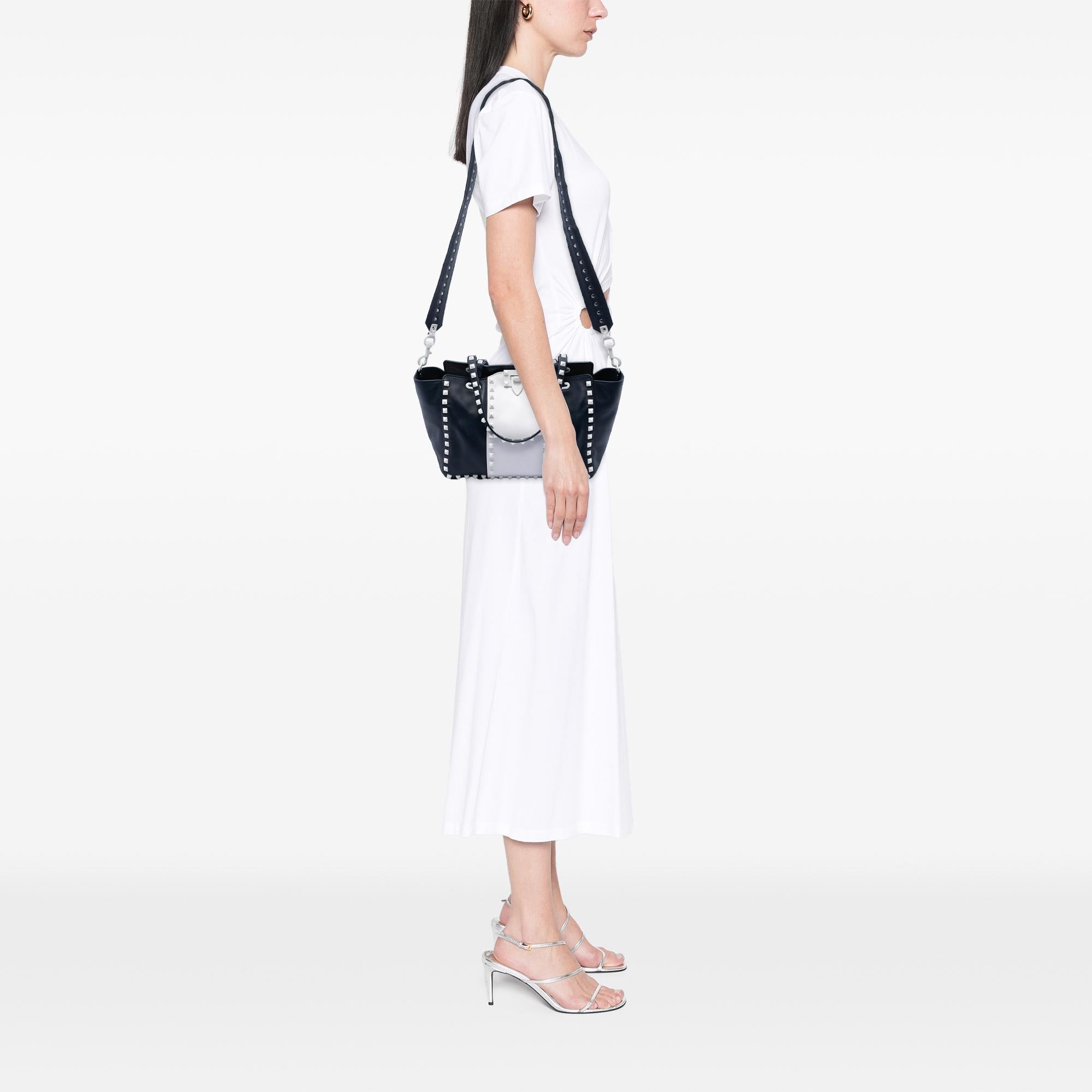 Valentino Small Bicolor Leather Rockstud Double Handle Tote