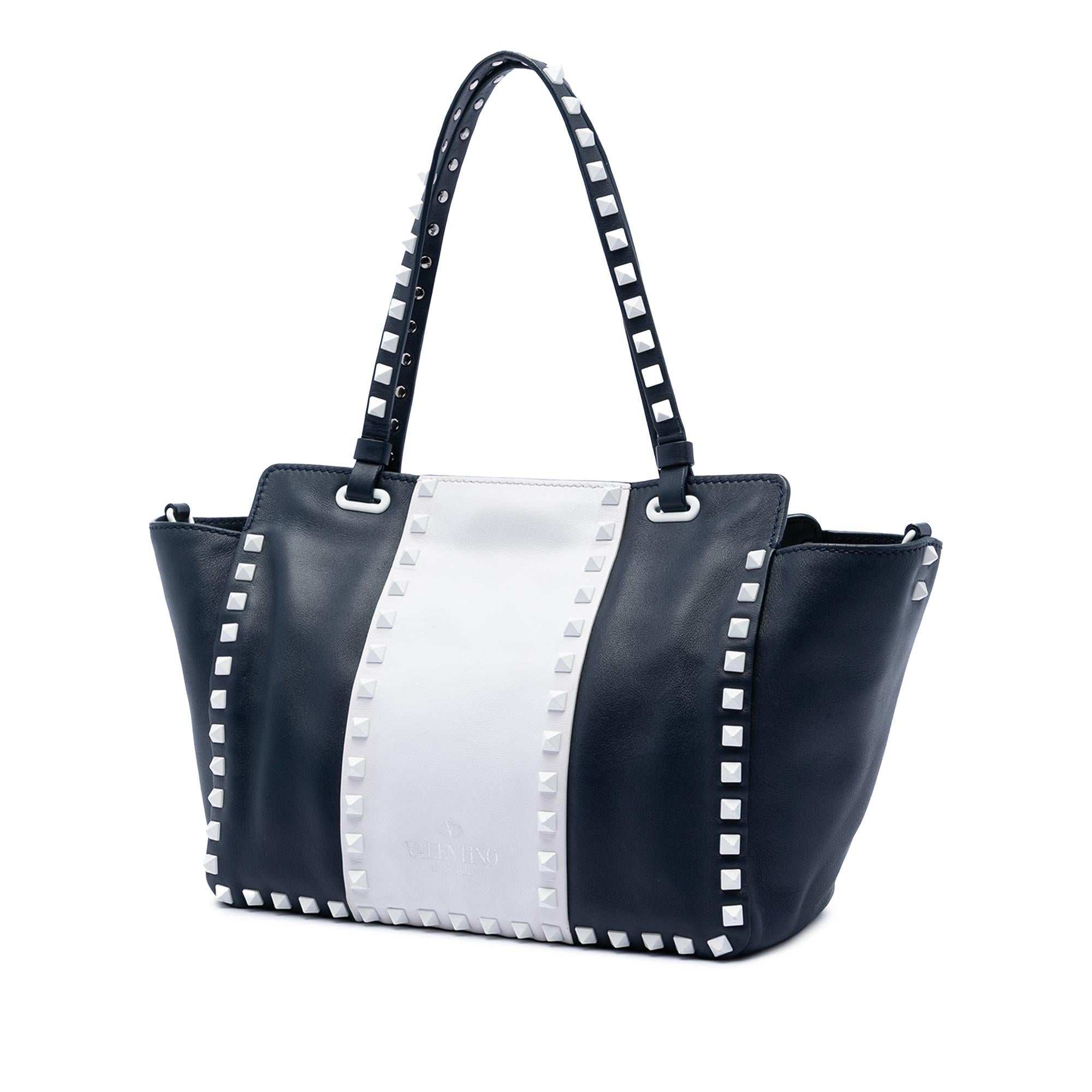 Valentino Small Bicolor Leather Rockstud Double Handle Tote