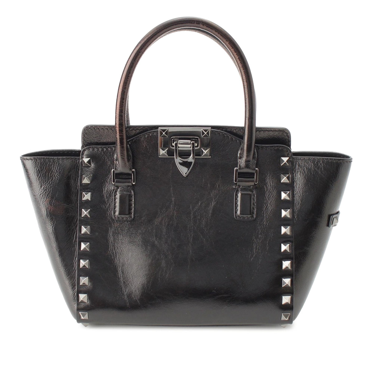 Valentino Small Crinkled Calfskin Rockstud Double Handle Tote