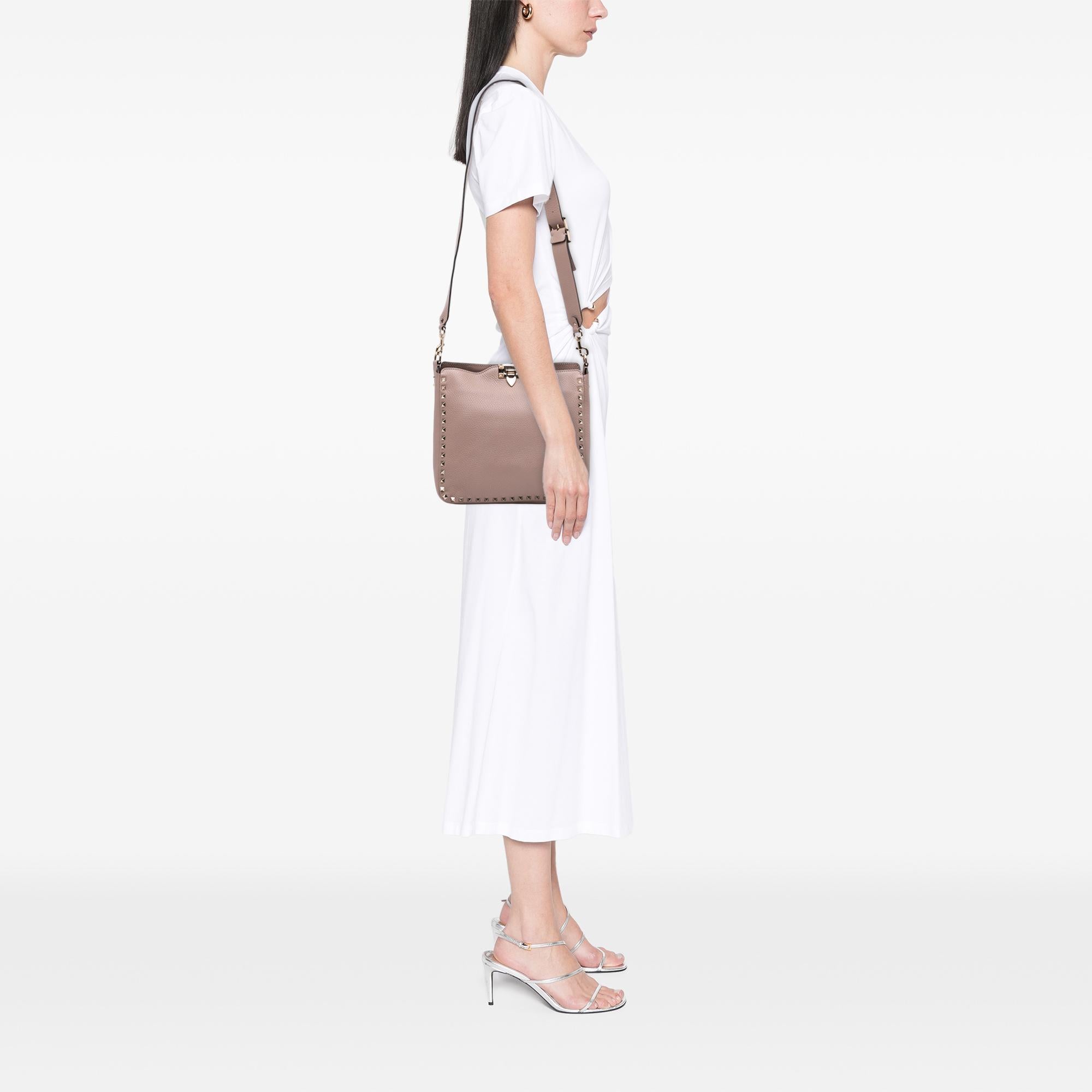 Valentino Small Grainy Calfskin Rockstud Flip Lock Messenger Bag