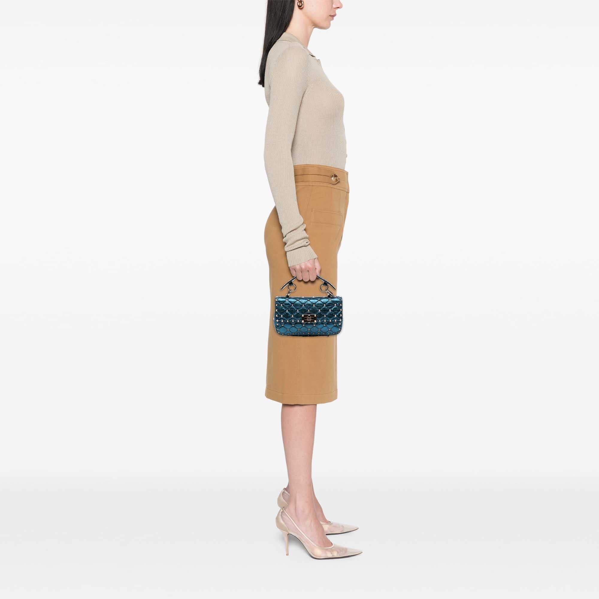Valentino Small Metallic Lambskin Rockstud Spike Satchel