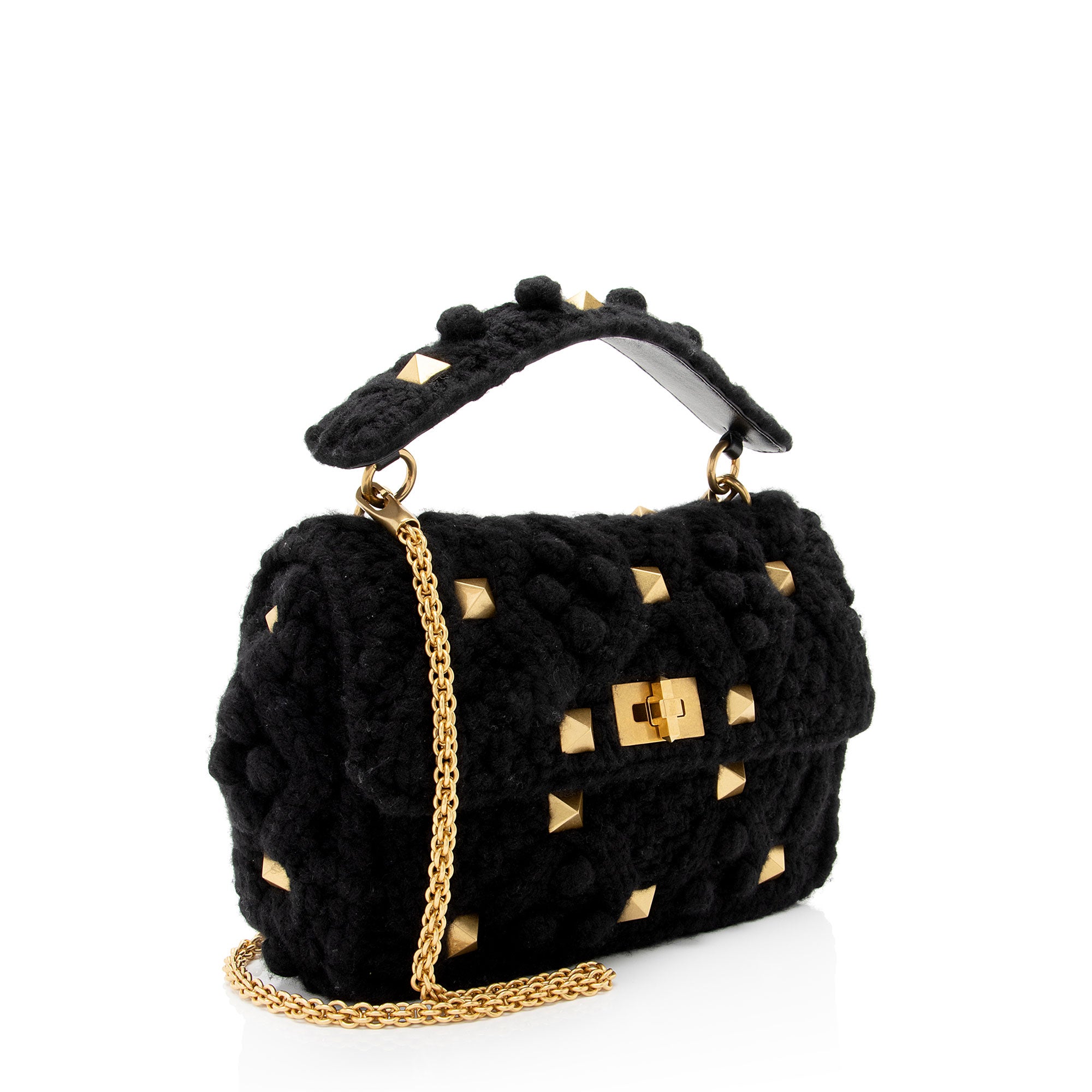 Valentino Wool Roman Stud Shoulder Bag (SHF-ZSmRY9)