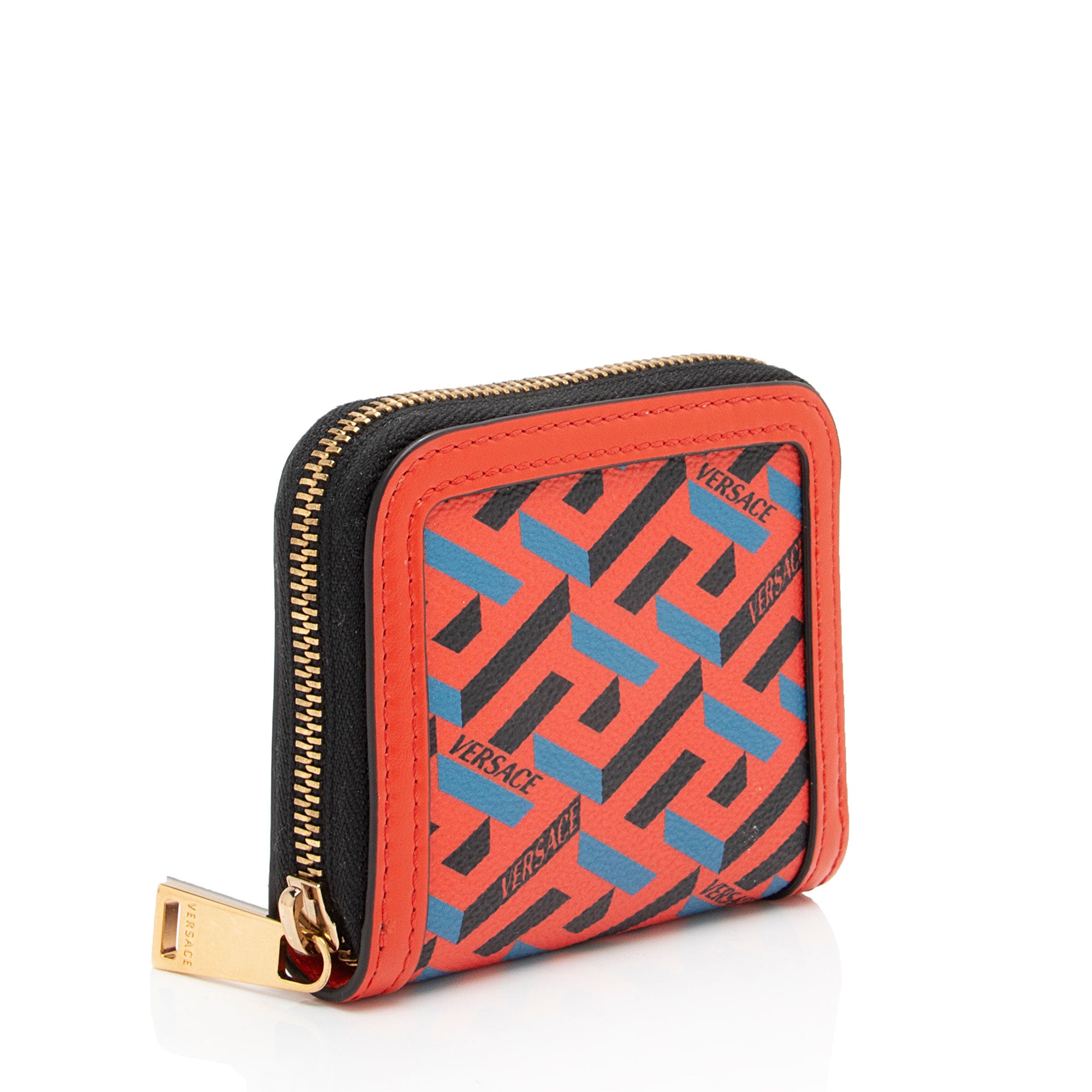 Versace La Greca Coated Canvas Compact Zip Around Wallet (SHF-iOafK7)