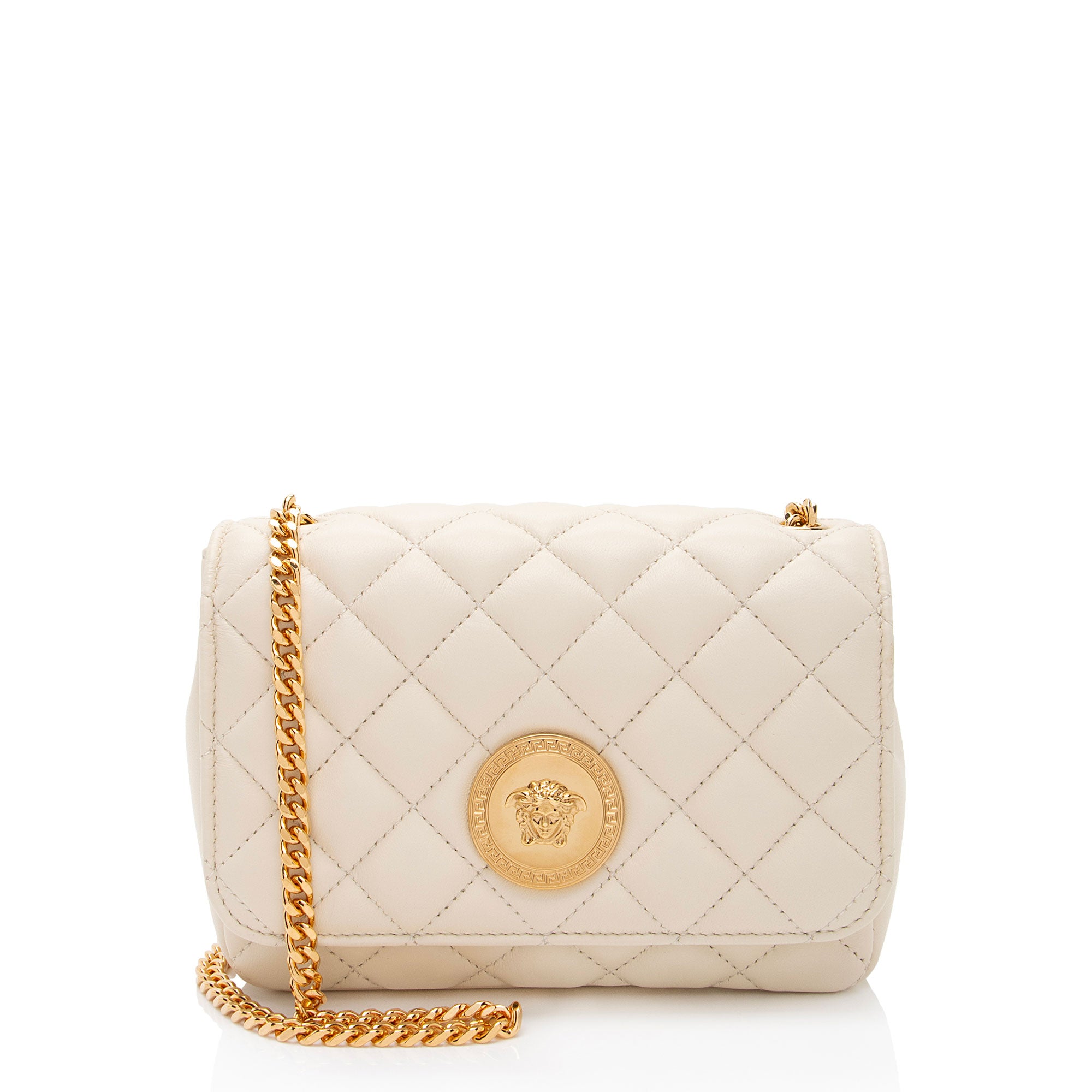 Versace Quilted Leather Medusa Small Flap Shoulder Bag (SHF
