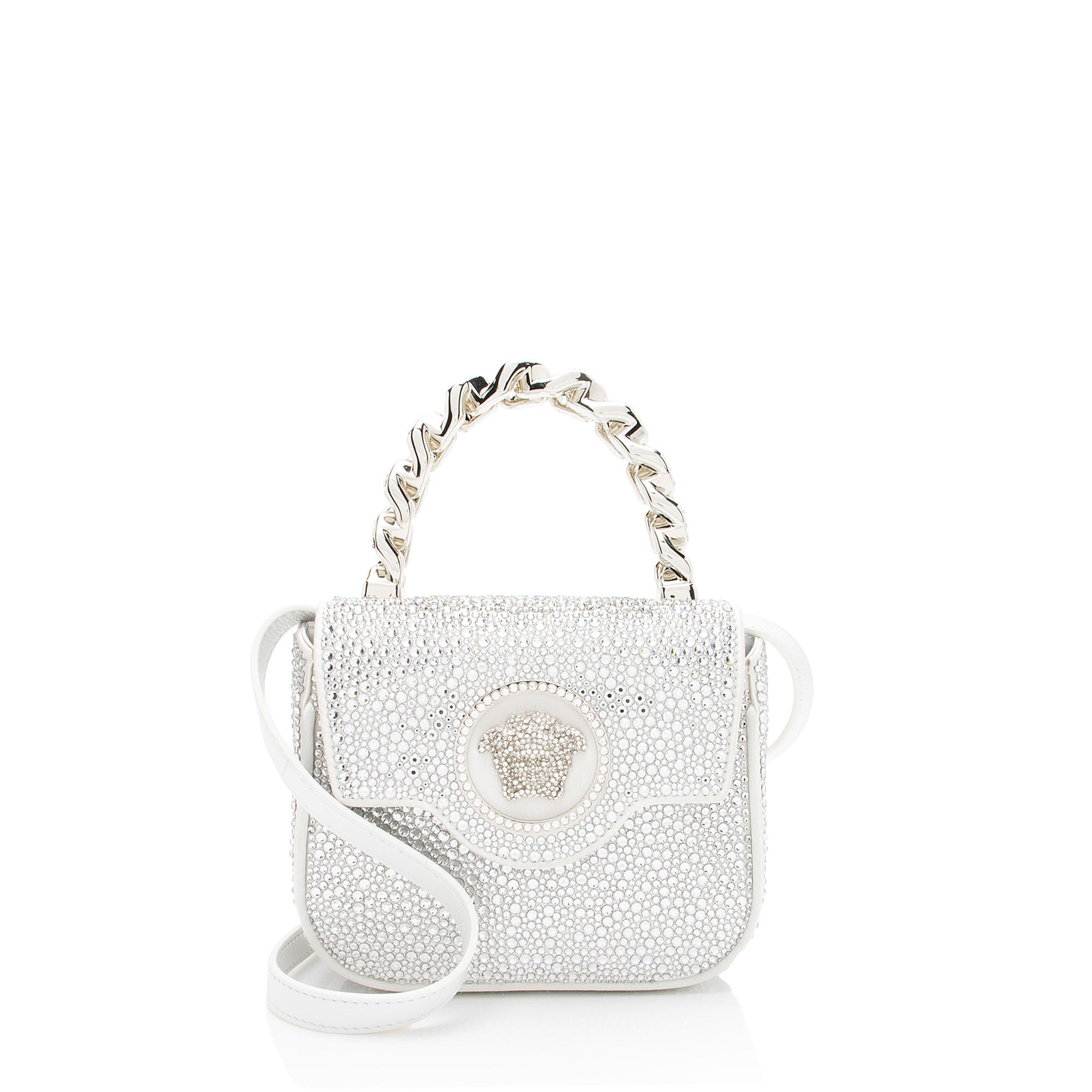 Versace Satin Crystal Embellished La Medusa Mini Top Handle
