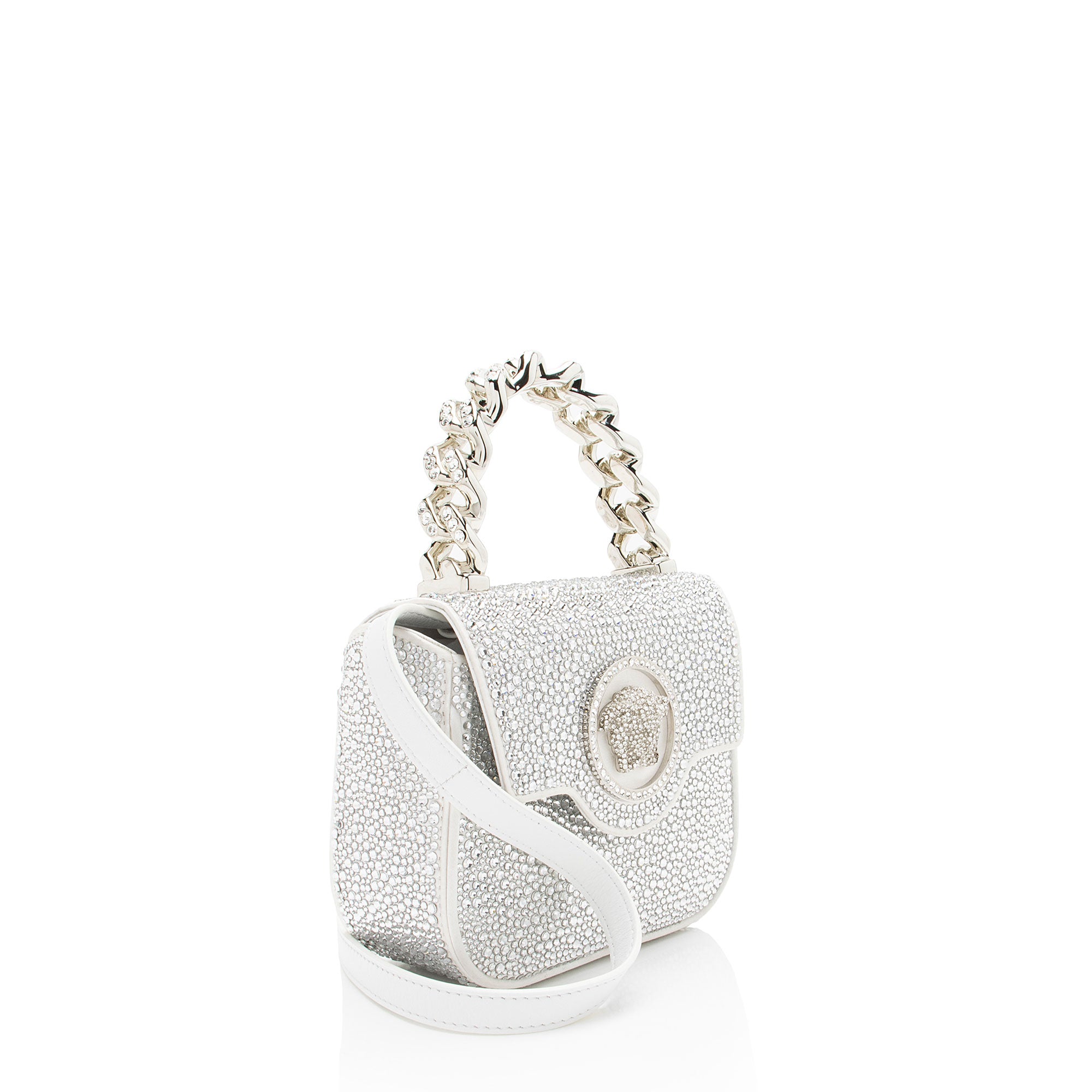 Versace Satin Crystal Embellished La Medusa Mini Top Handle