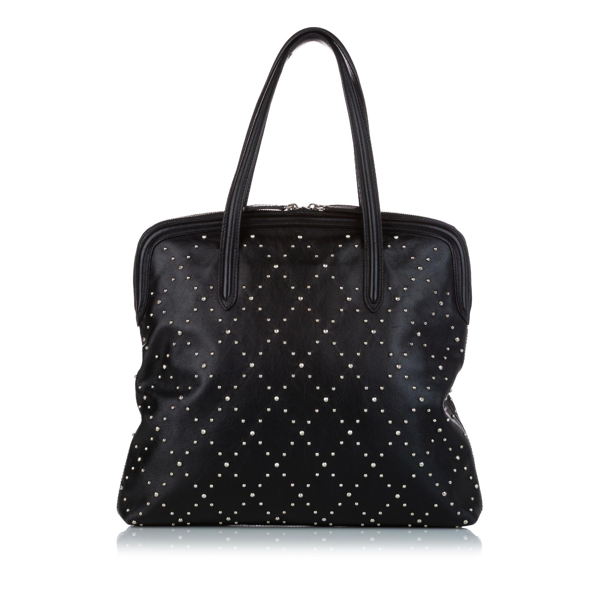 Alexander McQueen Skull Padlock Studded Leather Tote Bag (SHG-26631)