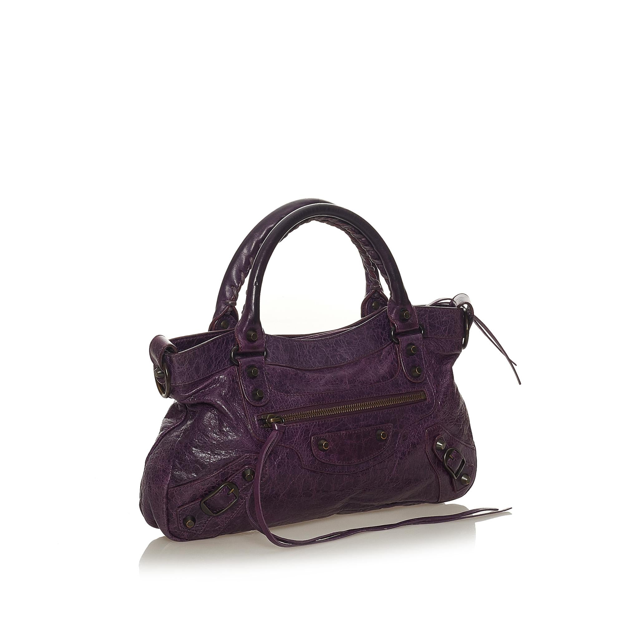 Balenciaga Motocross Classic First Lambskin Leather Satchel (SHG-27480)