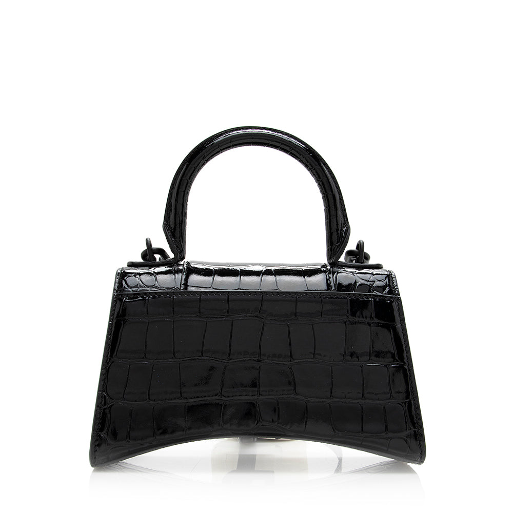 Balenciaga Shiny Croc Embossed Calfskin Hourglass XS Satchel (SHF-20783)
