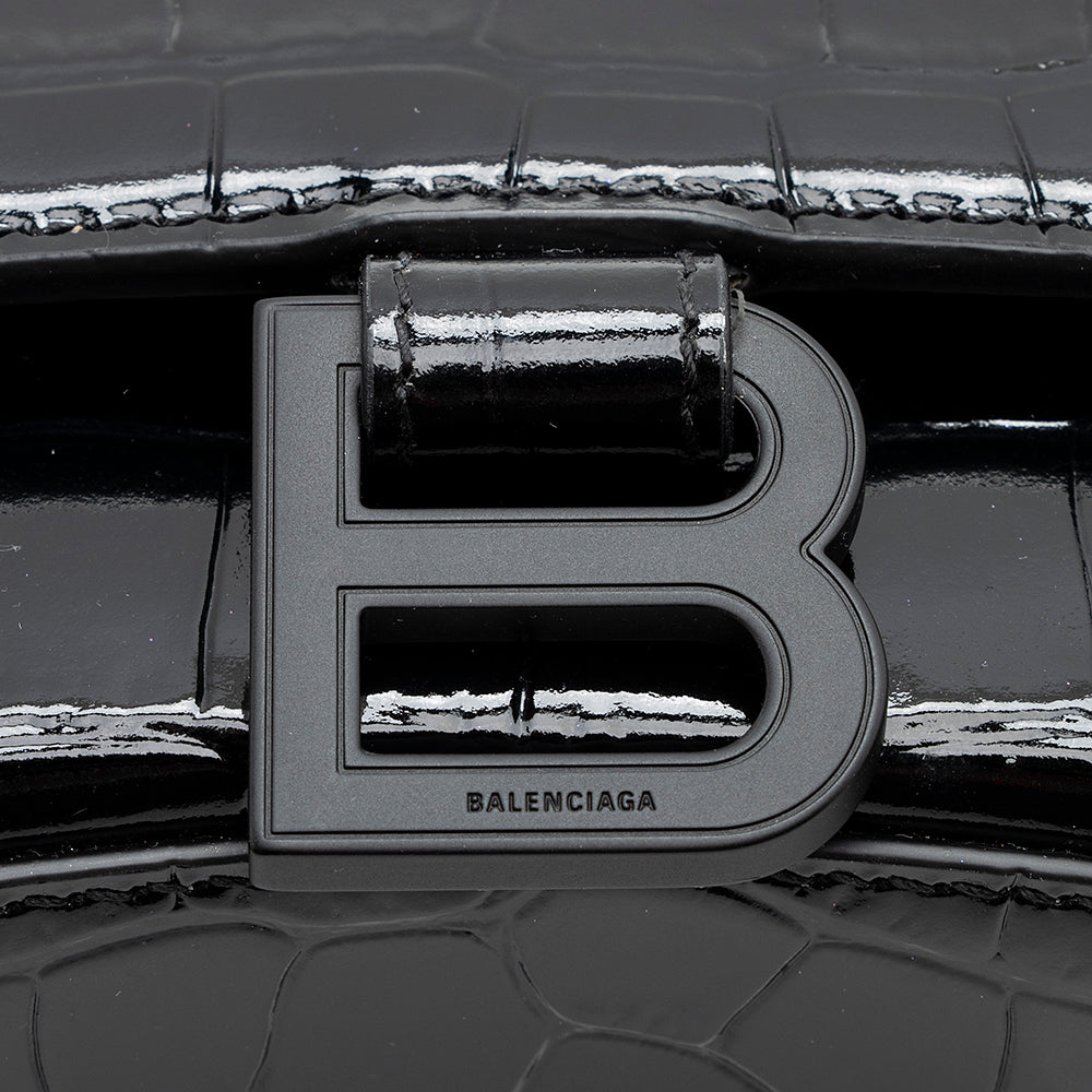 Balenciaga Shiny Croc Embossed Calfskin Hourglass XS Satchel (SHF-20783)