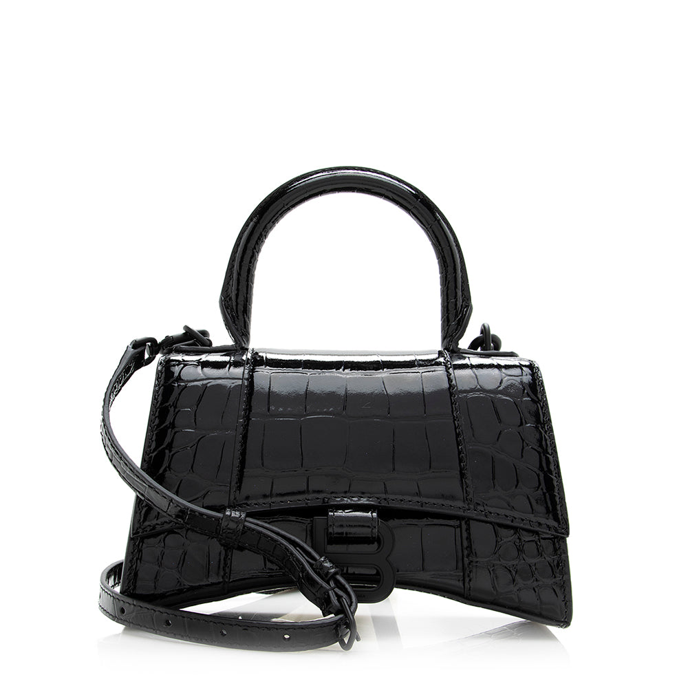 Balenciaga Shiny Croc Embossed Calfskin Hourglass XS Satchel (SHF-20783)