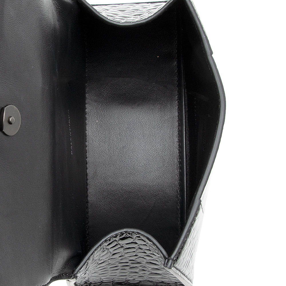 Balenciaga Shiny Croc Embossed Calfskin Hourglass XS Satchel (SHF-20783)