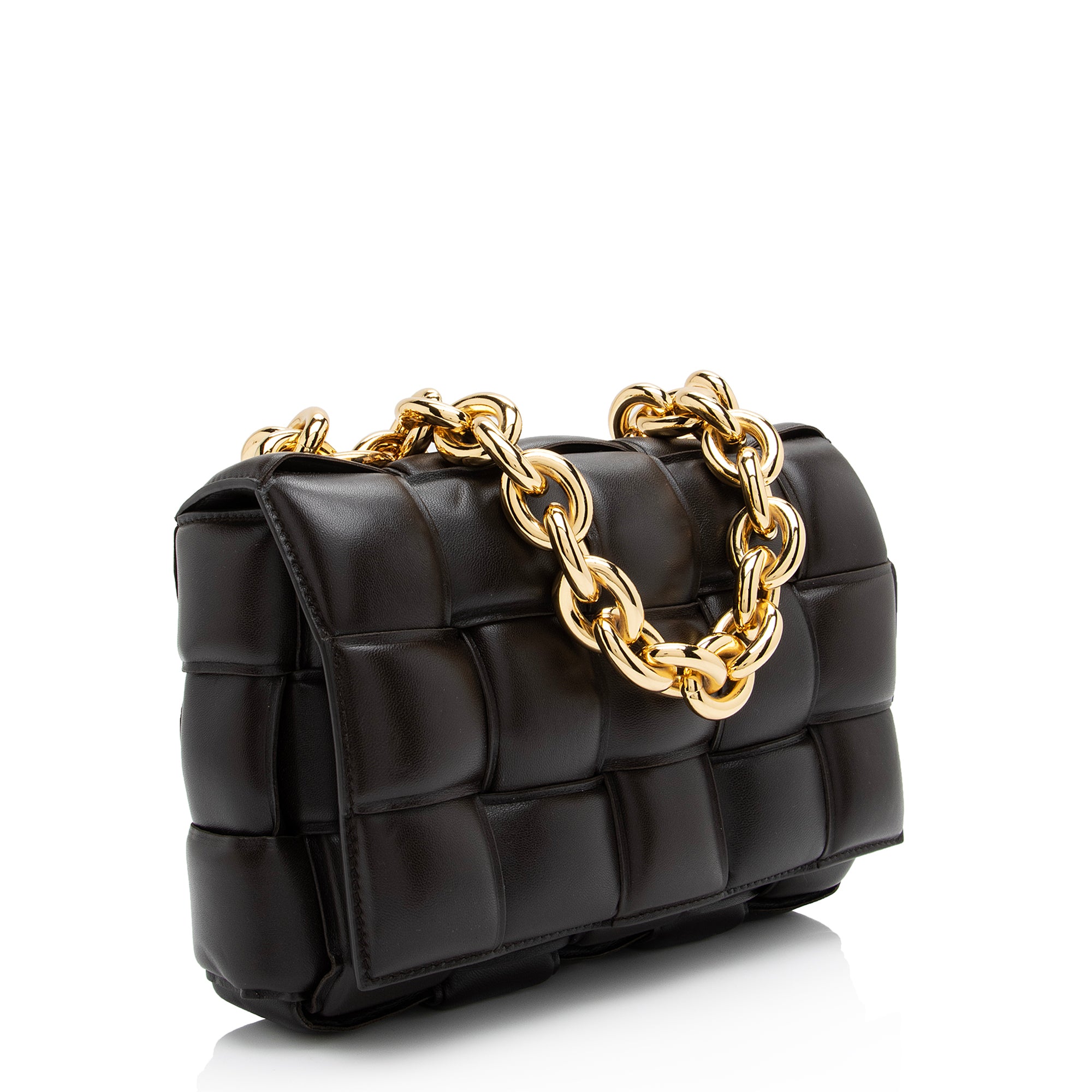 Bottega Veneta Lambskin Cassette Chain Maxi Shoulder Bag (SHF-23058)