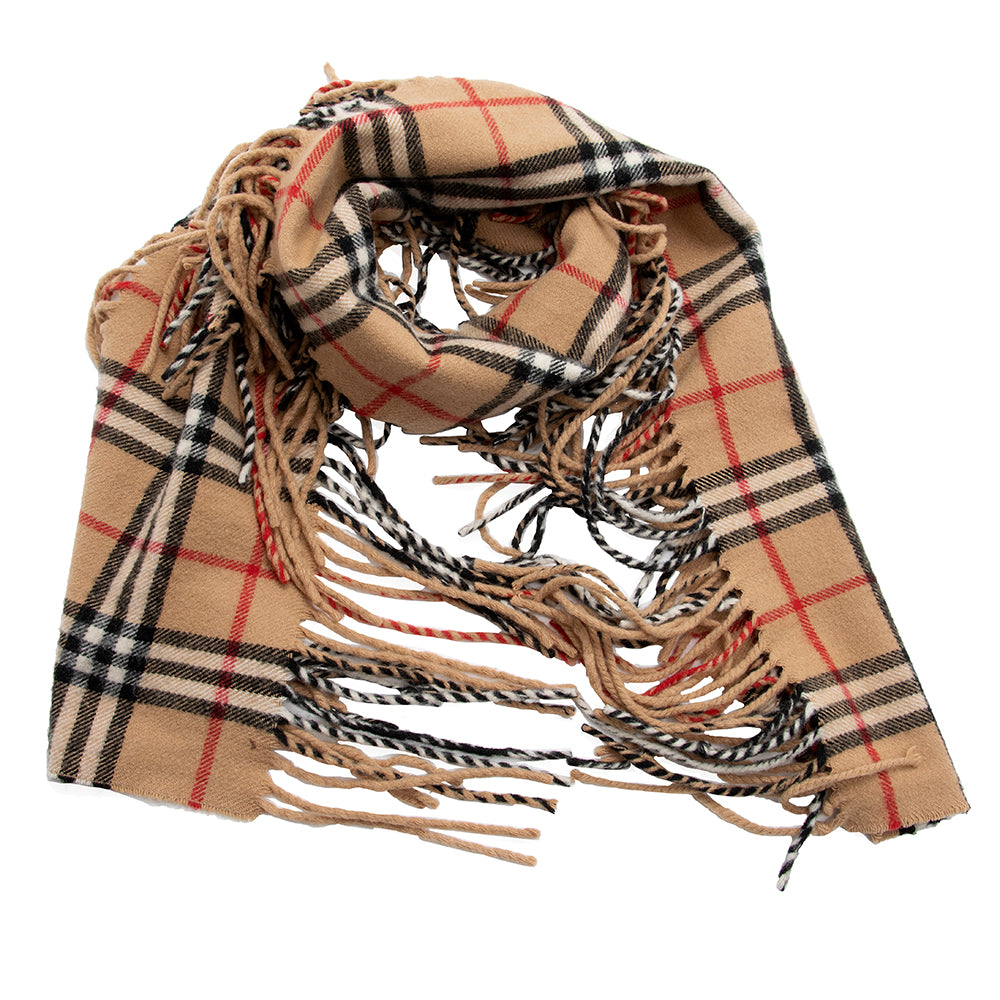 Burberry Cashmere Happy Plaid Fringe Scarf (SHF-20648)