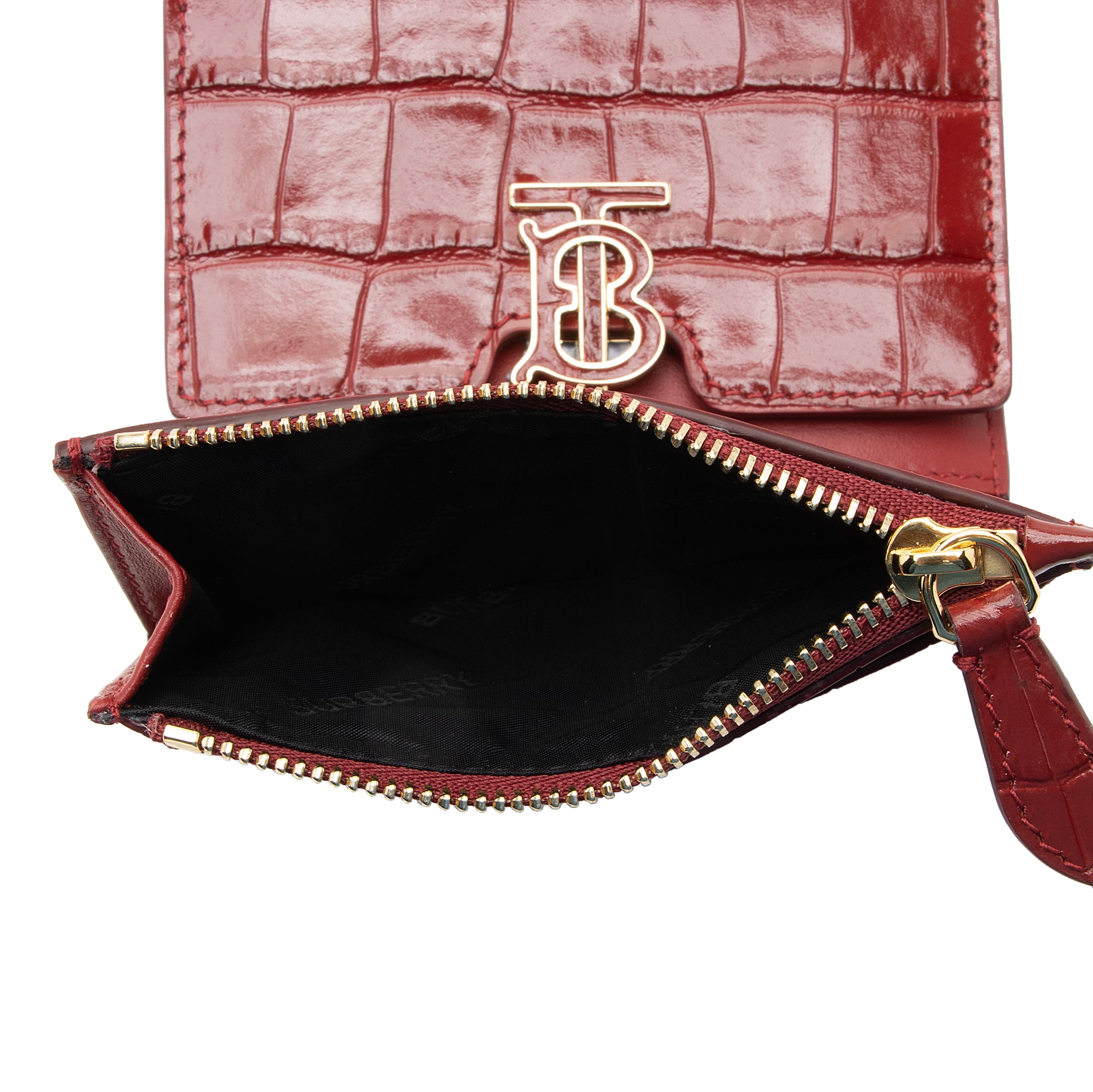 Burberry Croc Embossed Calfskin TB Tri-Fold Compact Wallet (SHF-22710)