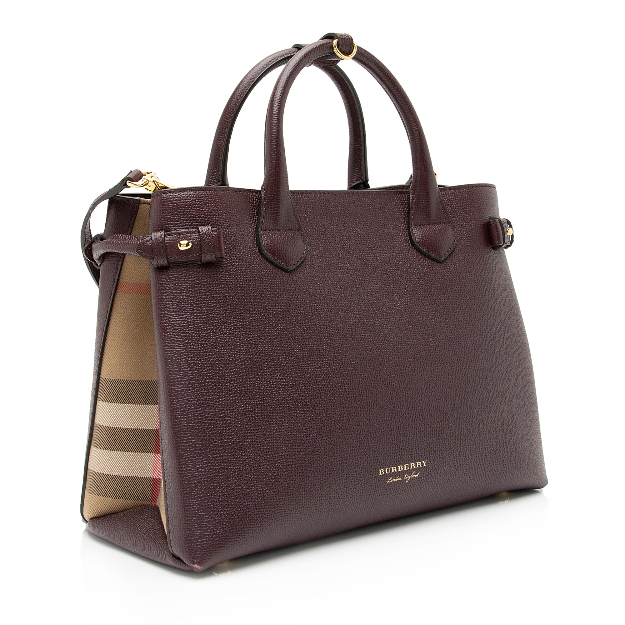 Burberry House Check Leather Banner Medium Tote (SHF-23800)