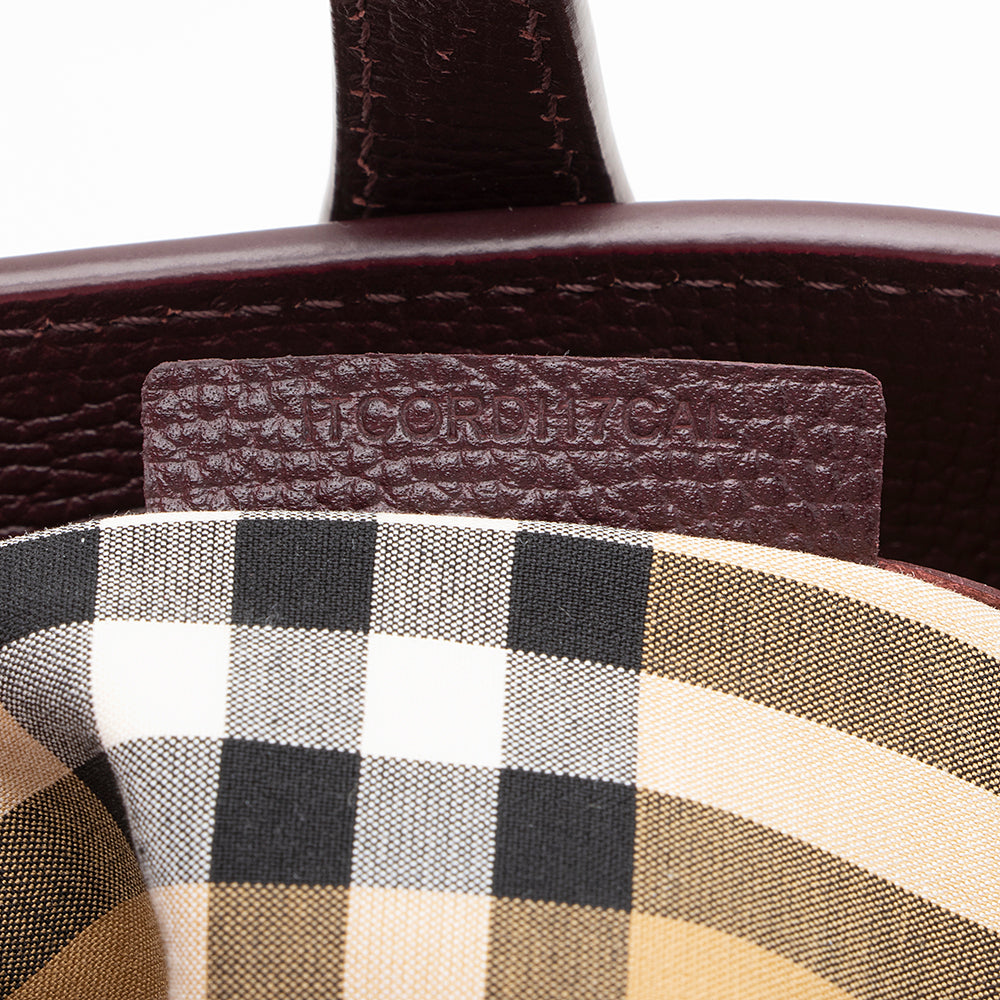Burberry House Check Leather Banner Small Tote (SHF-19217)